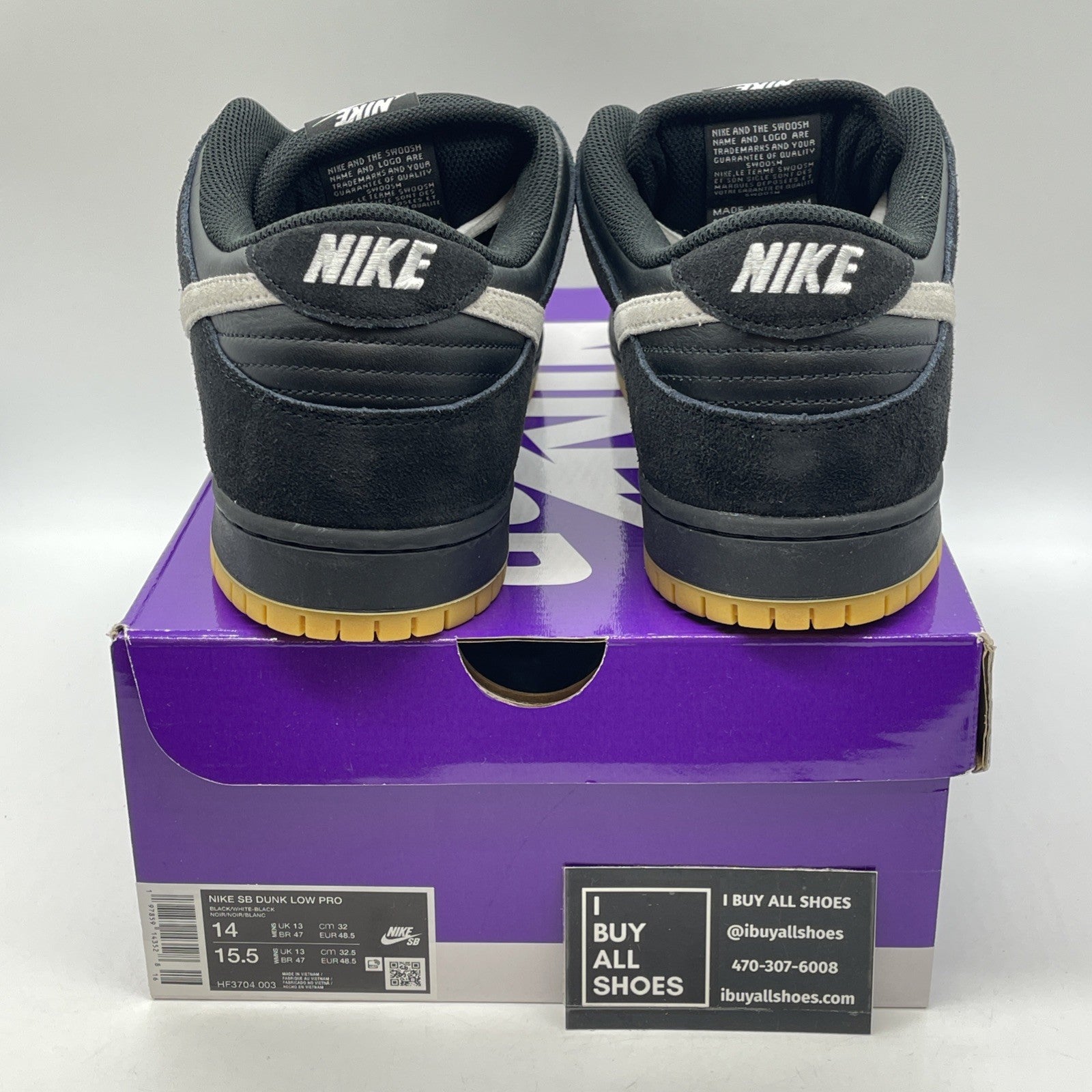 Size 14 - Nike Dunk Pro SB Low Black White Gum Suede Leather (HF3704-003)