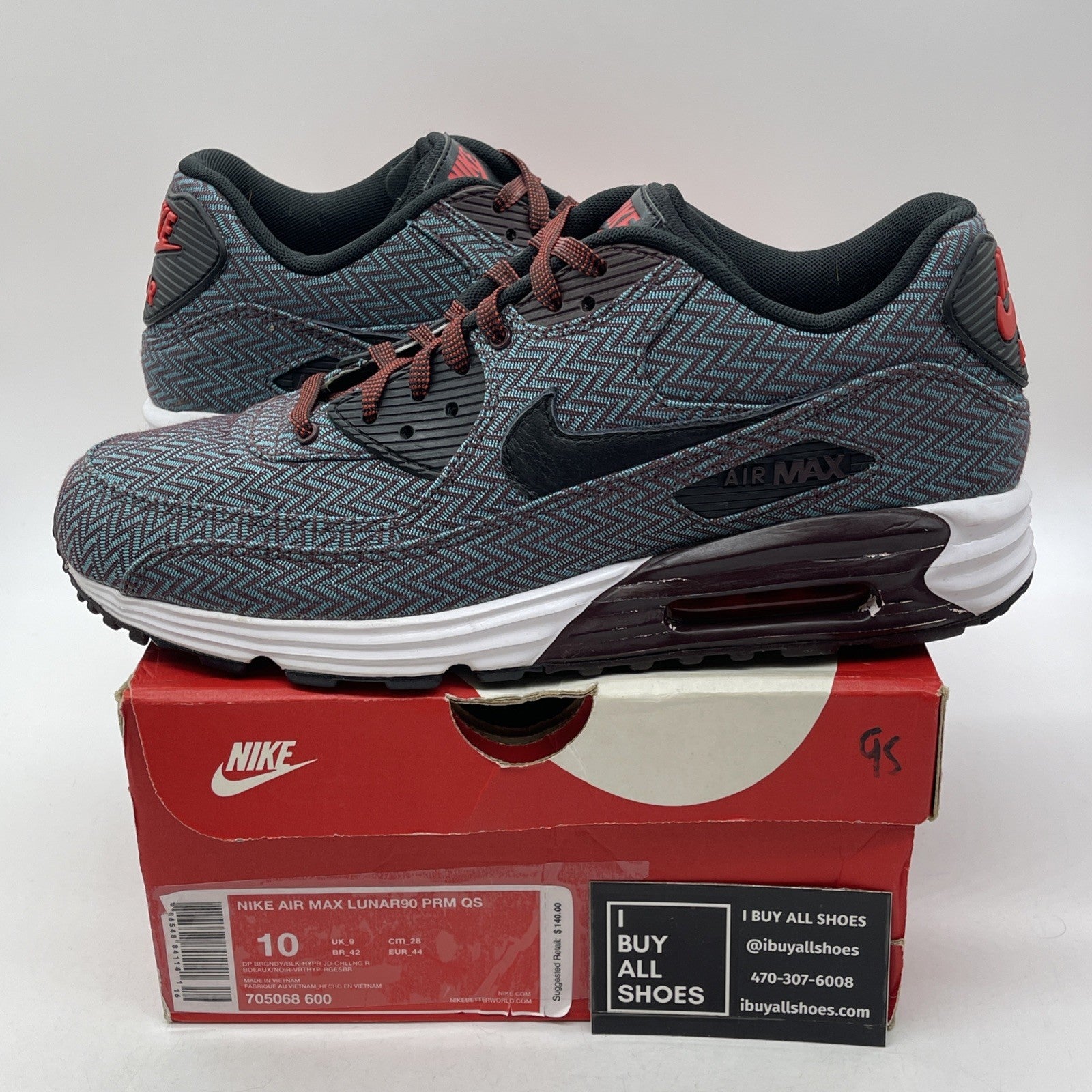 Size 10 - Nike Air Max Lunar90 Premium Suit & Tie Red Blue Leather (705068-600)