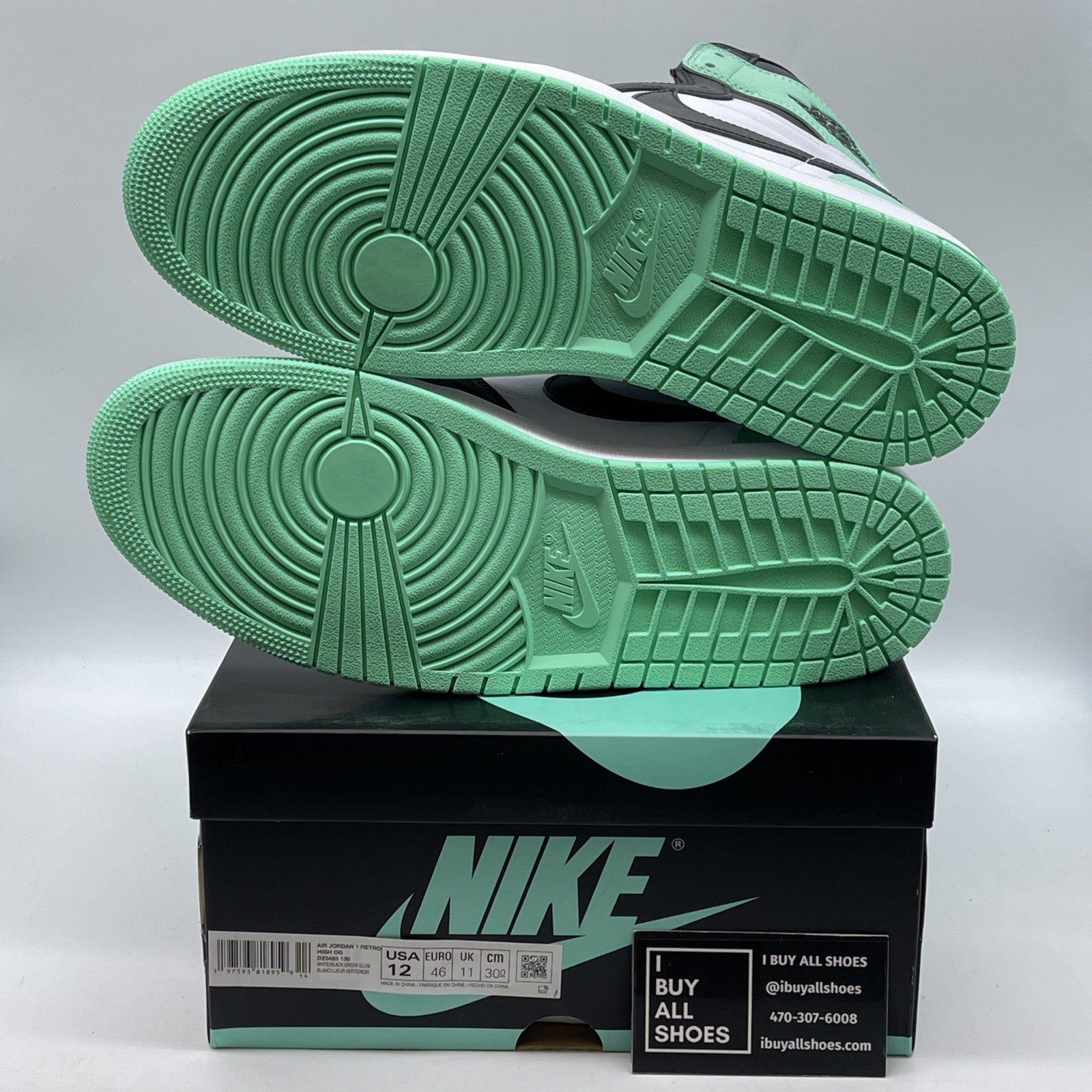 Size 12 - Air Jordan 1 Retro OG High Green Glow White Black (DZ5485-130)