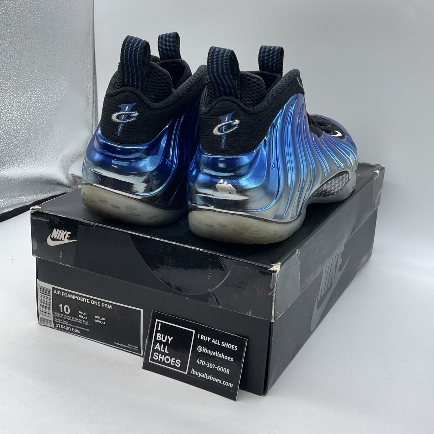 Size 10 - Nike Air Foamposite One PRM Blue Mirror Black Suede (575420-008)