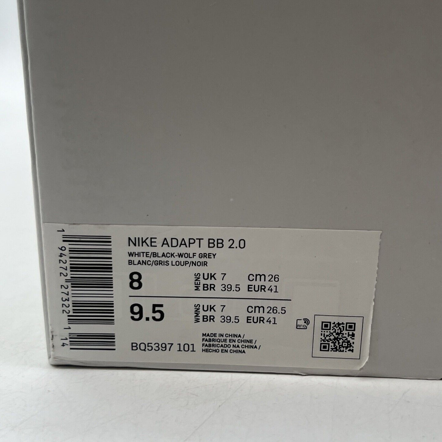 Size 8 - Nike Adapt BB 2.0 White Cement Black (BQ5397-101)