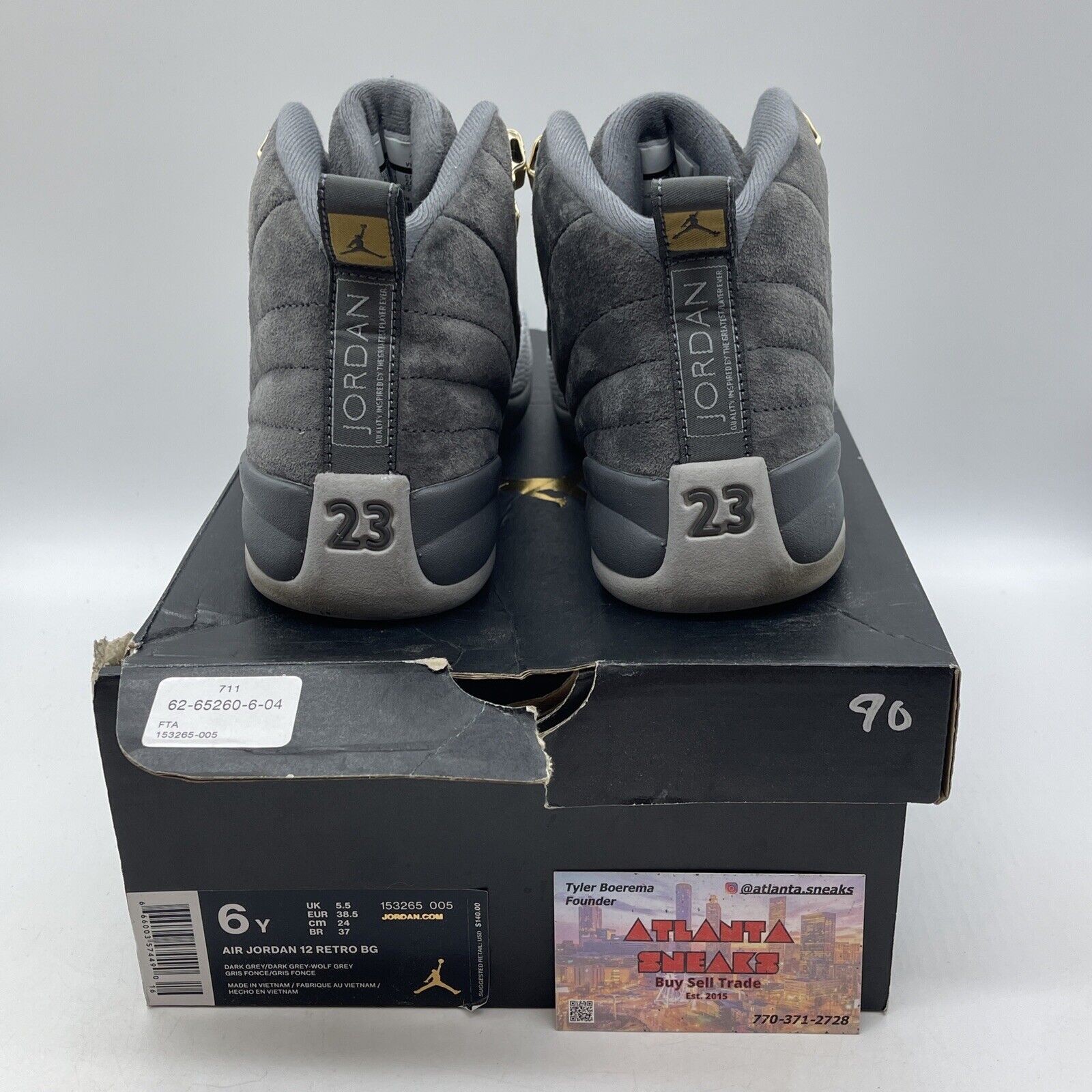 Size 6Y (GS) - Jordan 12 Retro Mid Dark Grey suede Leather (153265-005)