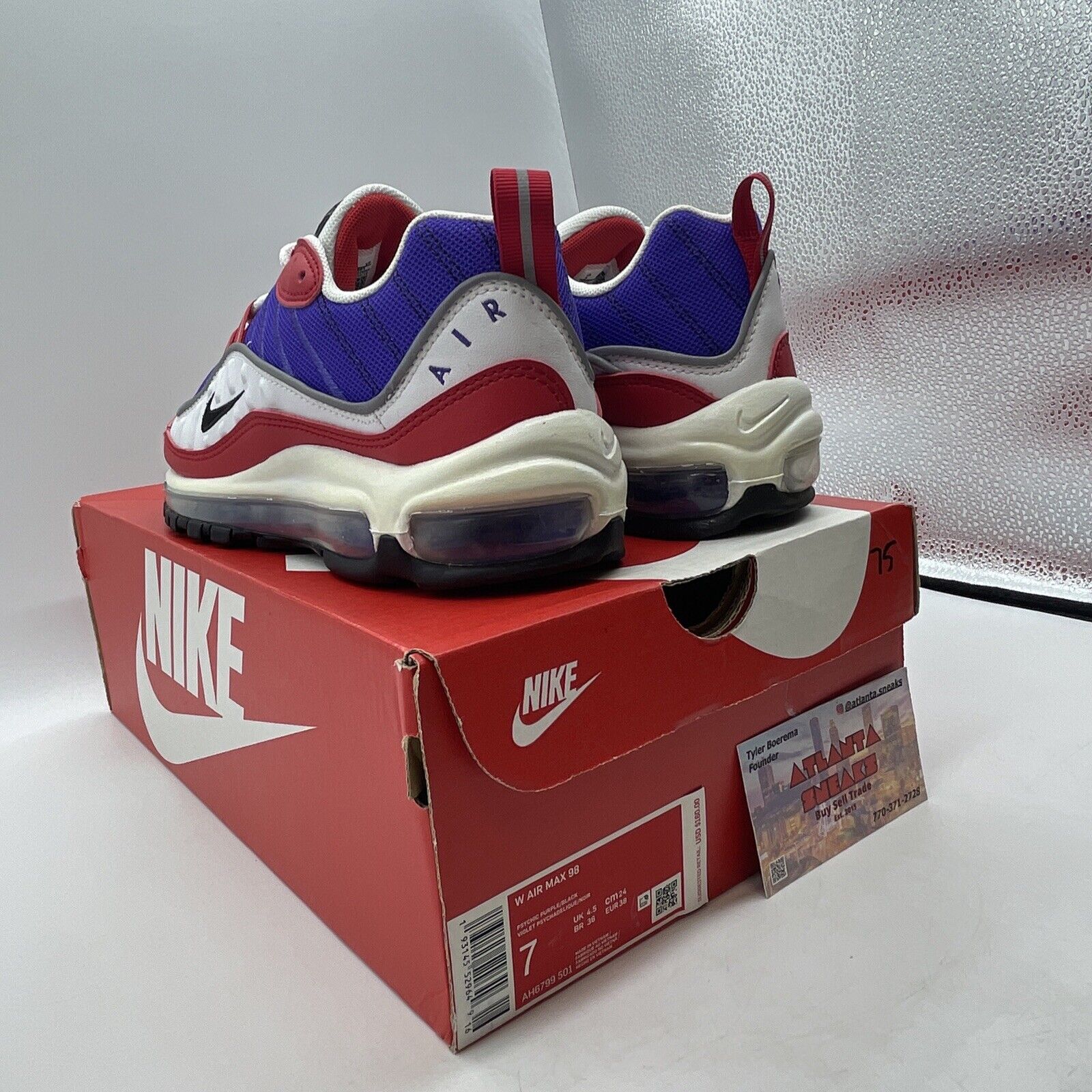 Size 7W - Nike Air Max 98 Raptors Alternative Purple White Red (AH6799-501)