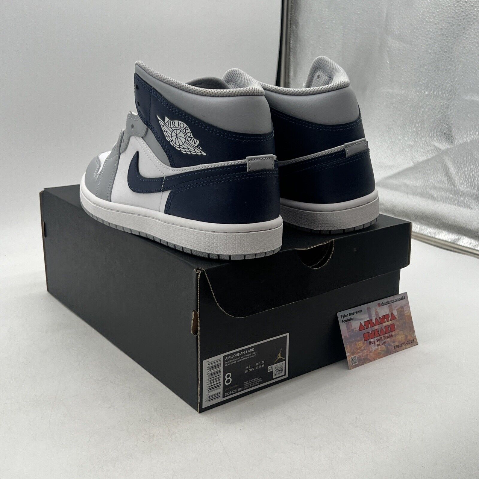 Size 8 - Air Jordan 1 Mid Wolf Grey Midnight Navy (DQ8426-104)