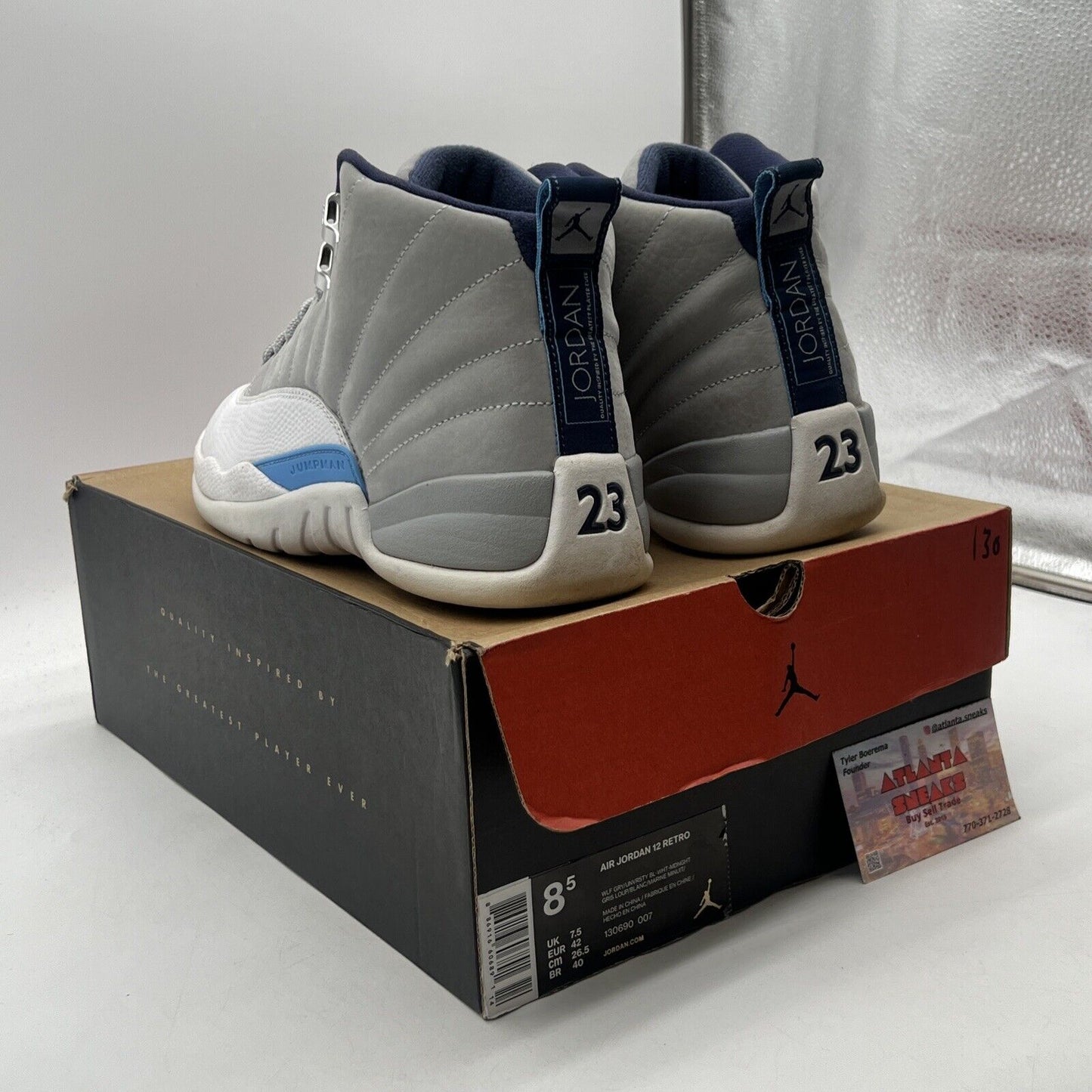 Size 8.5 - Air Jordan 12 Retro Grey University Blue Suede Leather (130690-007)