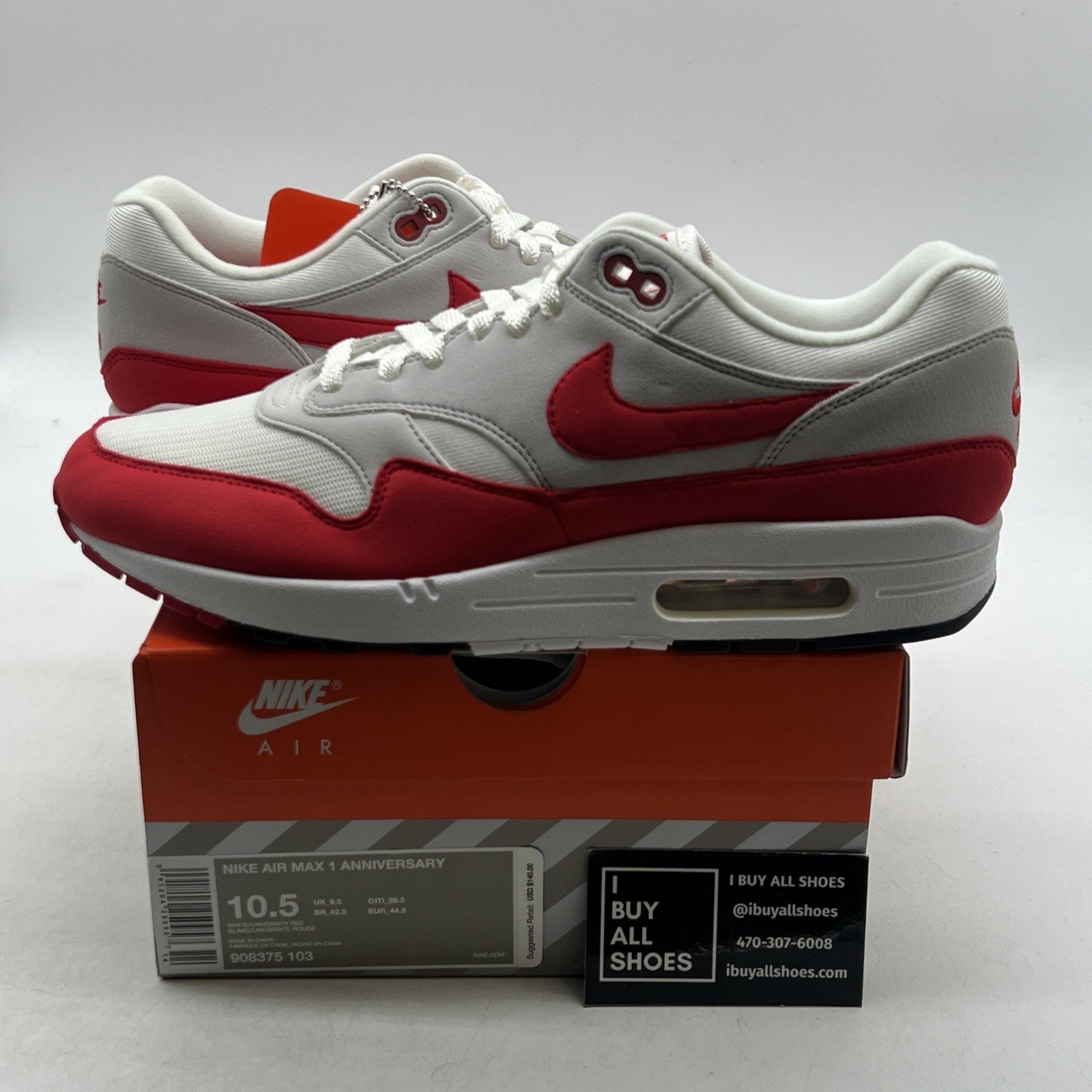 Size 10.5 - Nike Air Max 1 OG Anniversary 2017 Re-Release Red (908375-103)