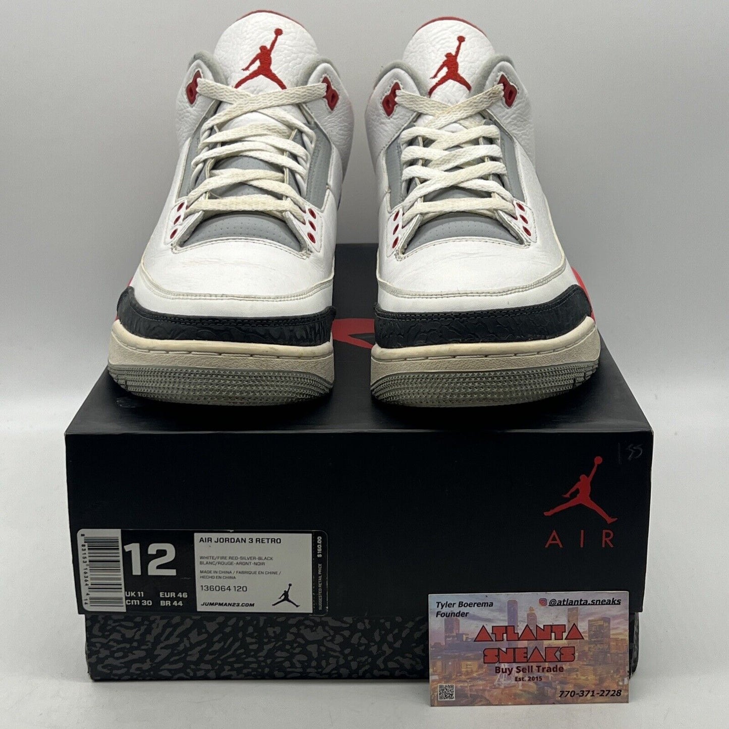 Size 12 - Air Jordan 3 Retro 2013 Fire Red White Black Leather (136064-120)