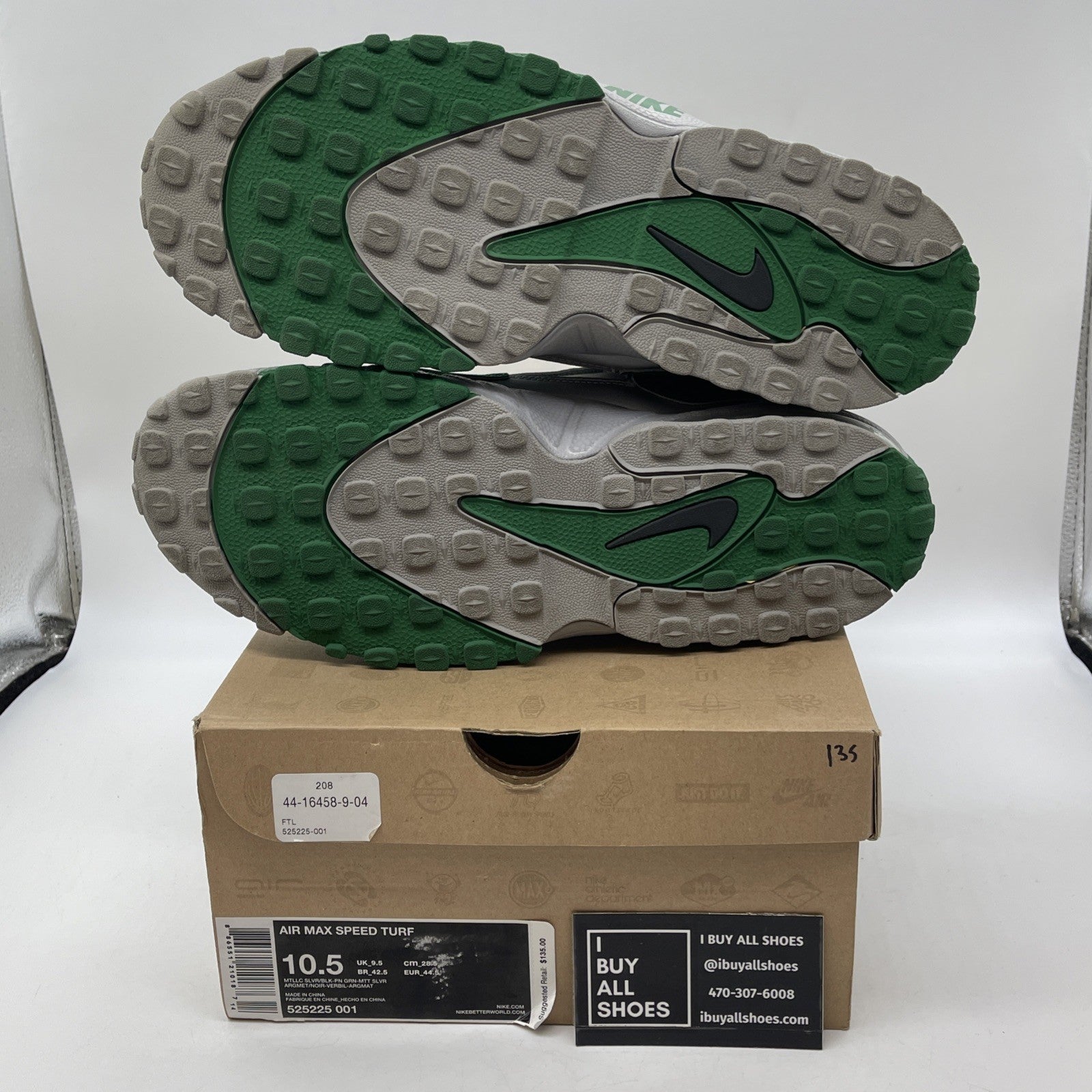 Size 10.5 - Nike Air Max Speed Turf Silver Black Green Leather (525225-001)