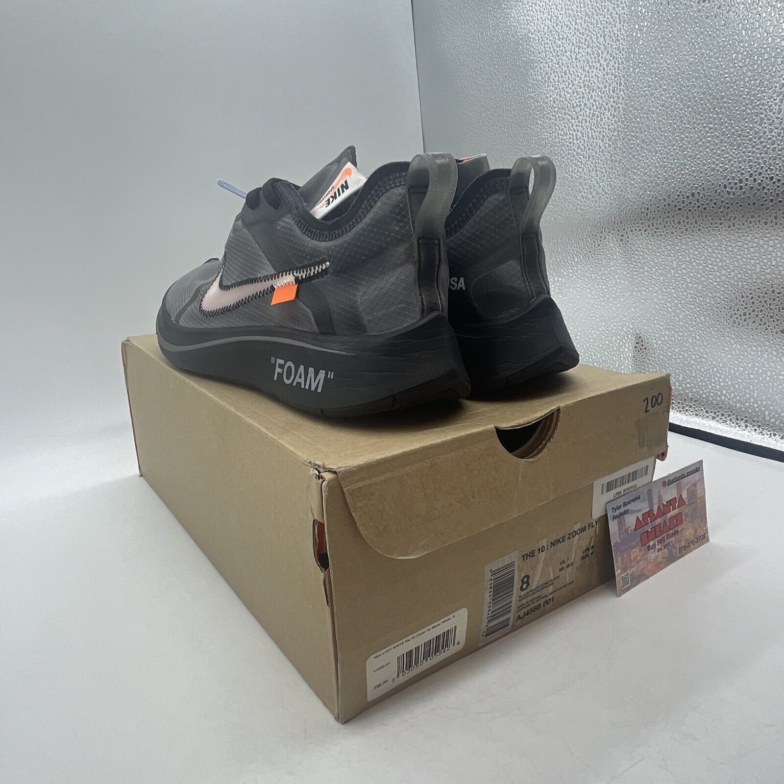 Size 8 - Nike Off-White x Zoom Fly SP Black White Orange (AJ4588-001)