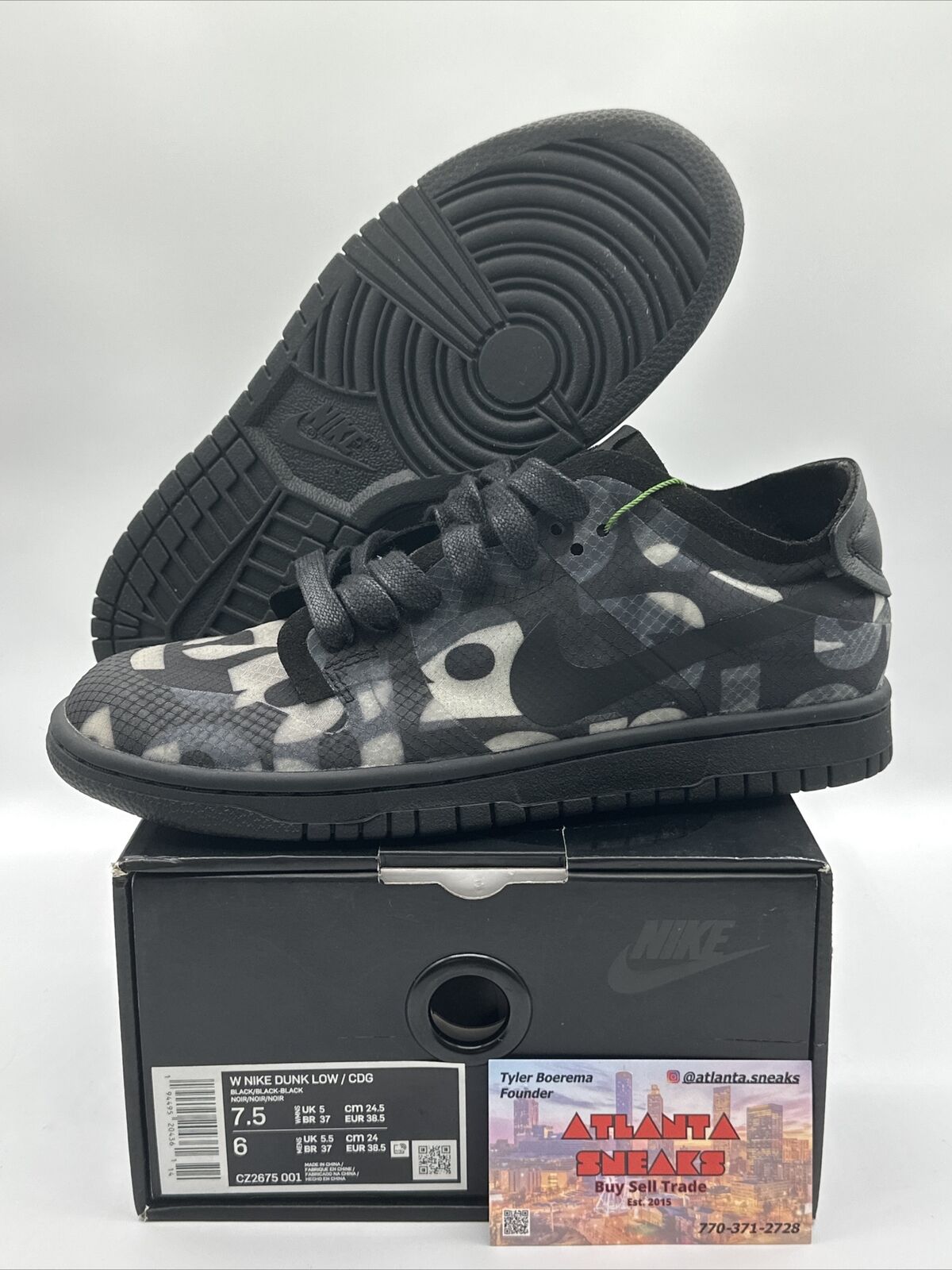 Size 7.5 - Nike Dunk Low Comme des Garcons Print Black 2020