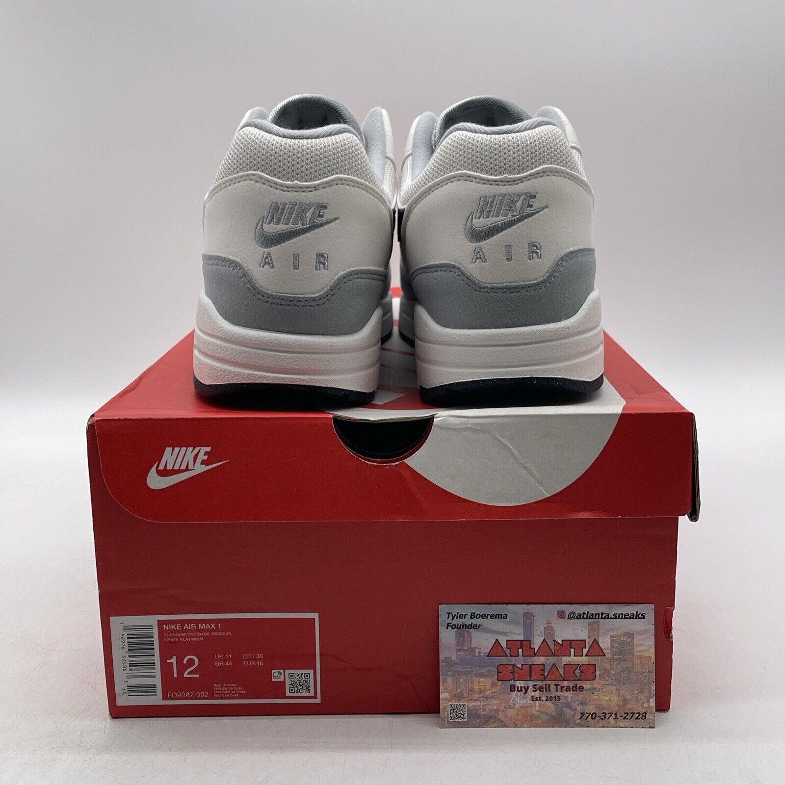 Size 12 - Nike Air Max 1 Pure Platinum Dark Obsidian White Suede (FD9082-002)