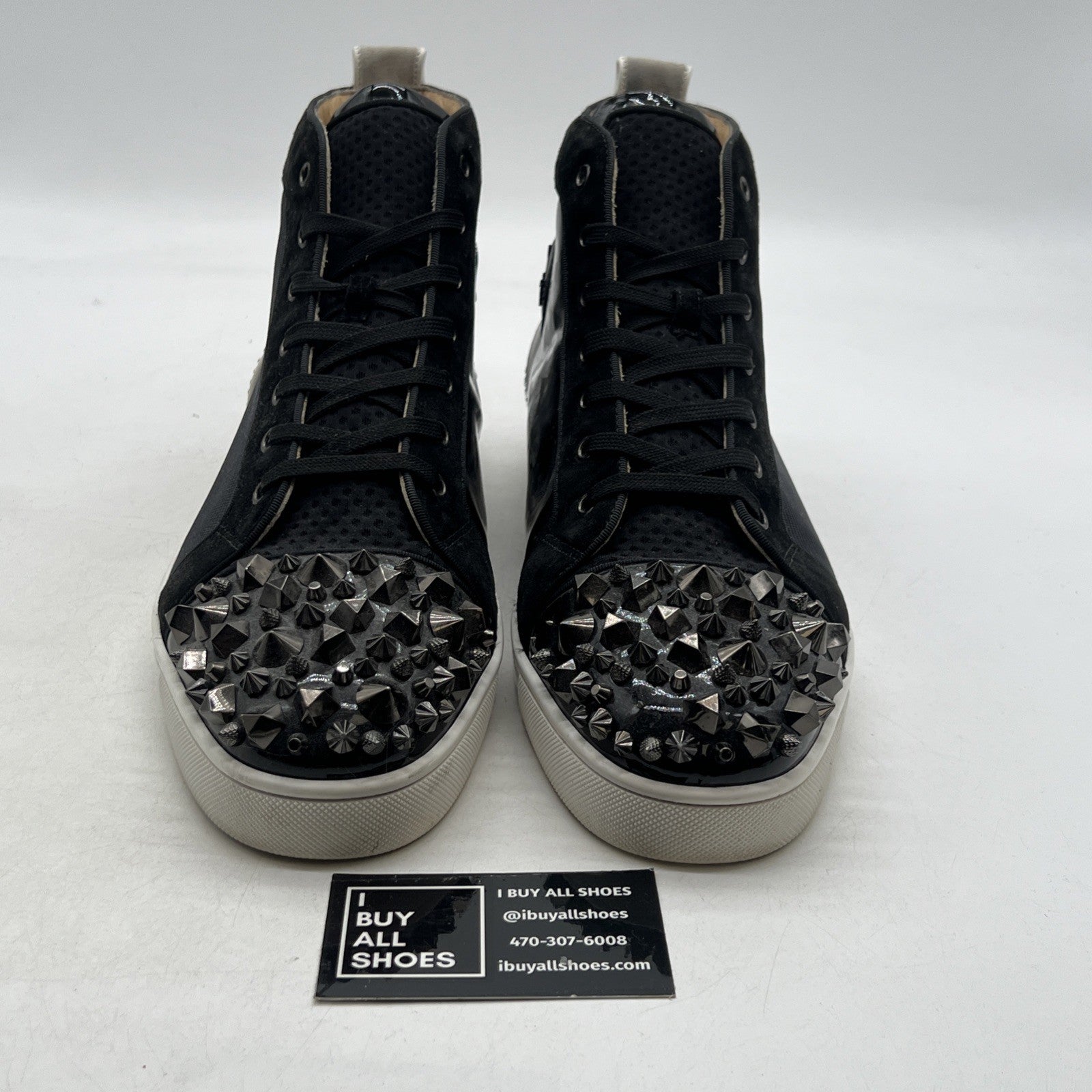 Size 48 - Christian Louboutin LOU MIX Men Crystal Spiked Stud High Top Sneaker
