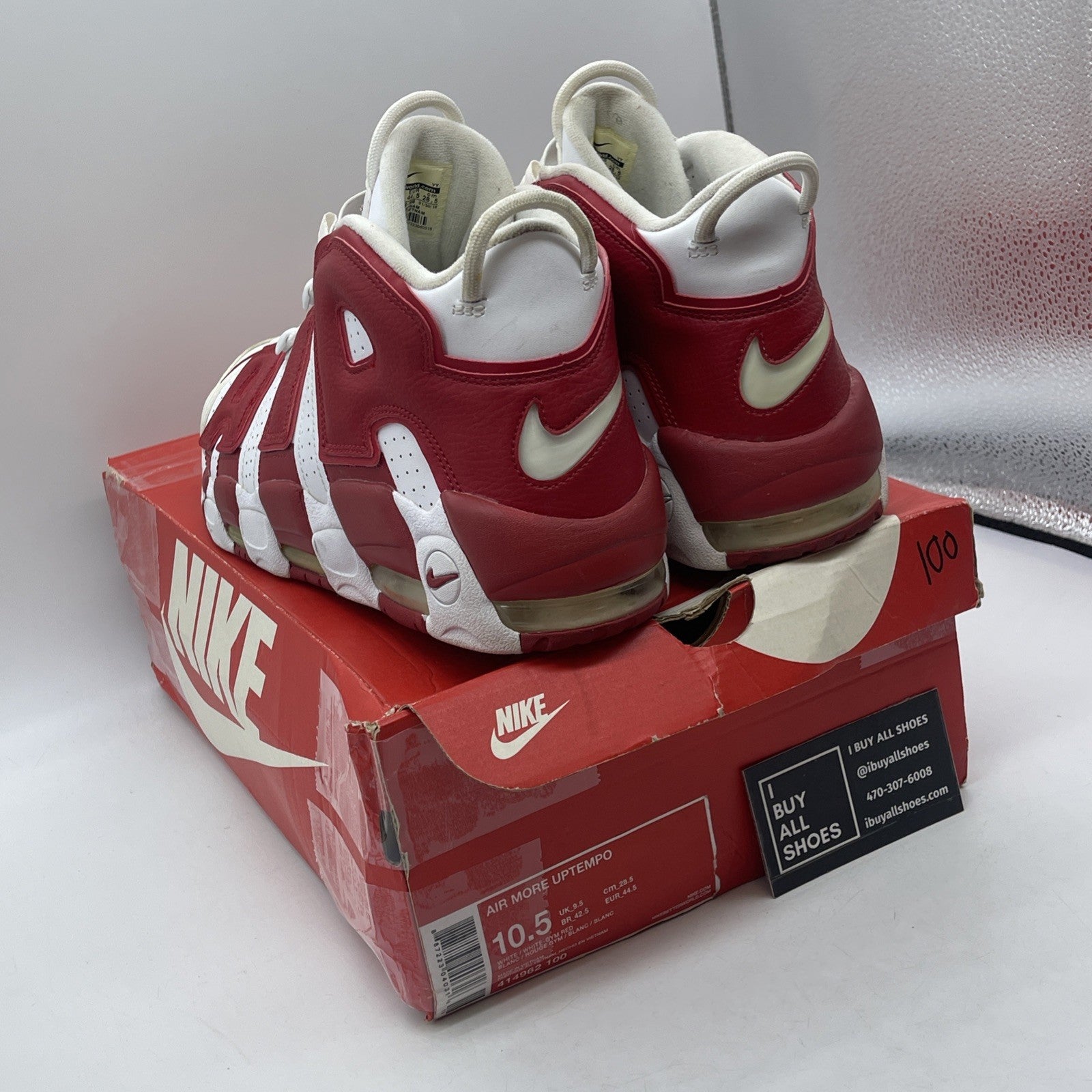 Size 10.5 - Nike Air More Uptempo White Red Leather (414962-100)