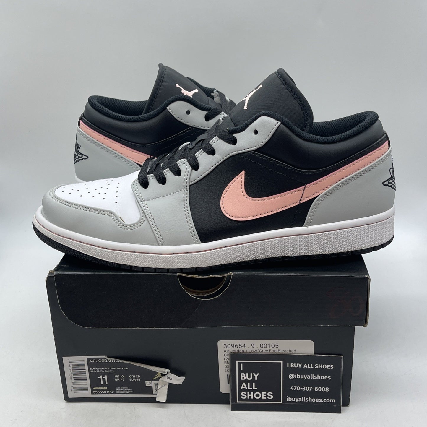 Size 11 - Air Jordan 1 Low Grey Fog Bleached Coral (553558-062)