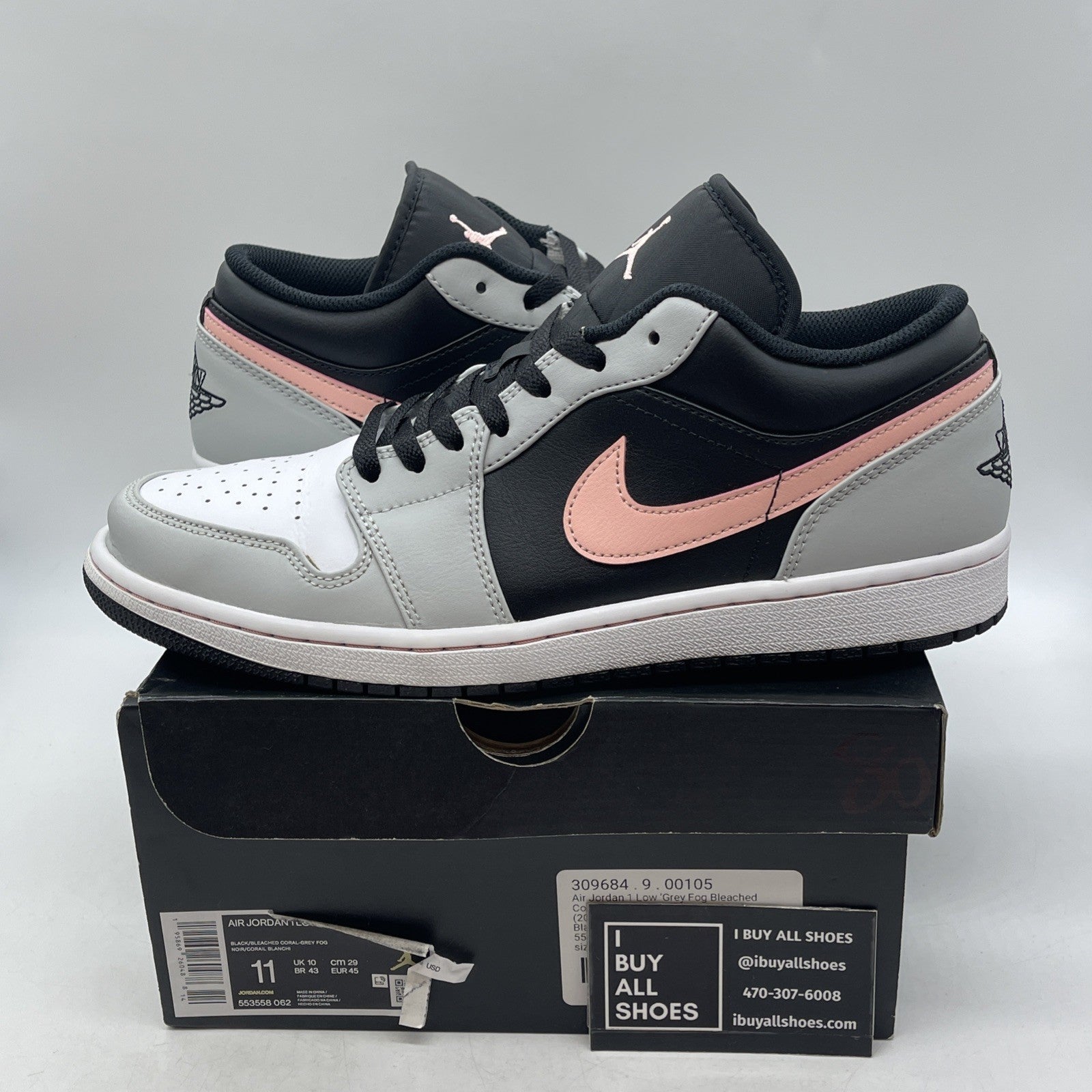 Size 11 - Air Jordan 1 Low Grey Fog Bleached Coral (553558-062)