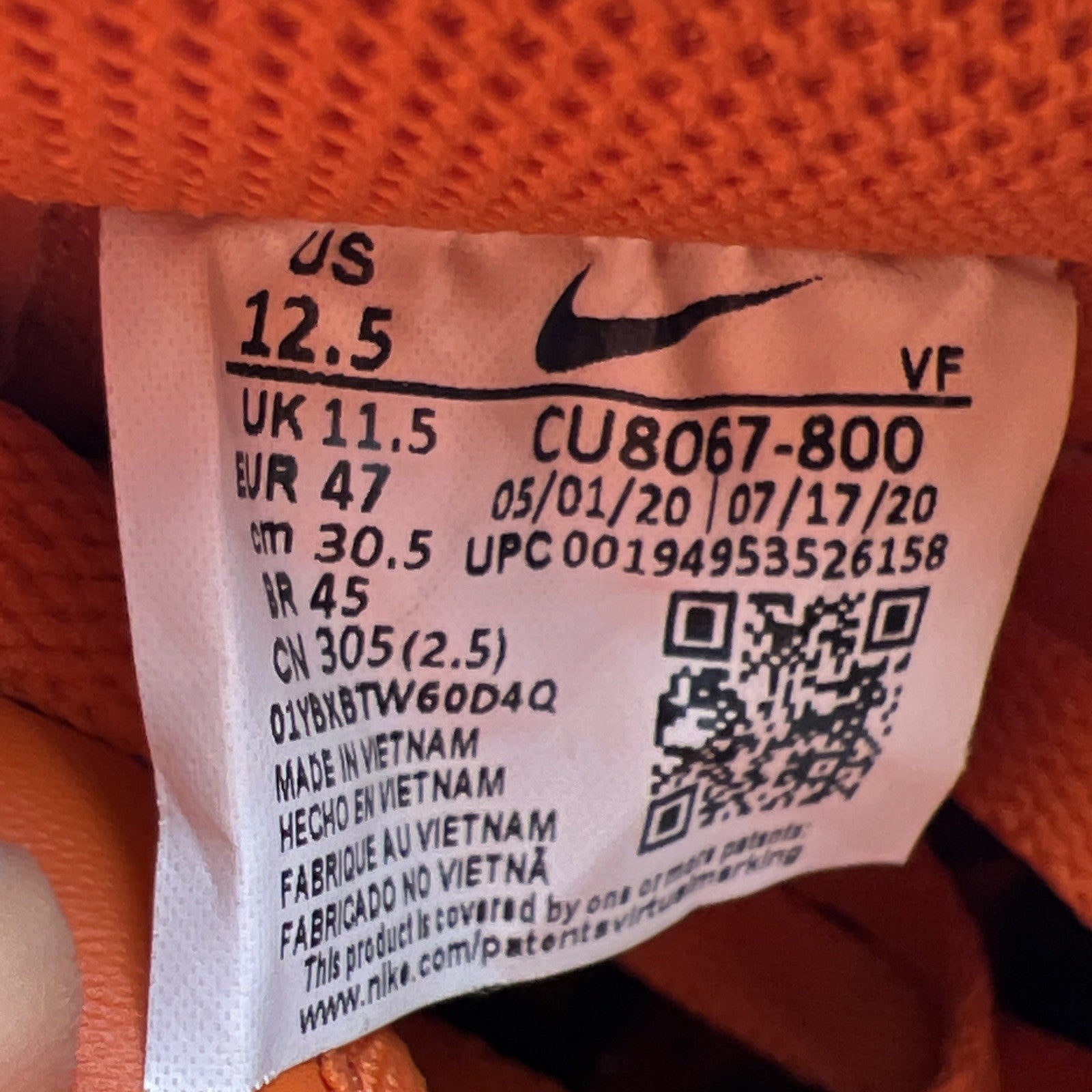 Size 12.5 - Nike Air Force 1 Low Orange Skeleton (CU8067-800)