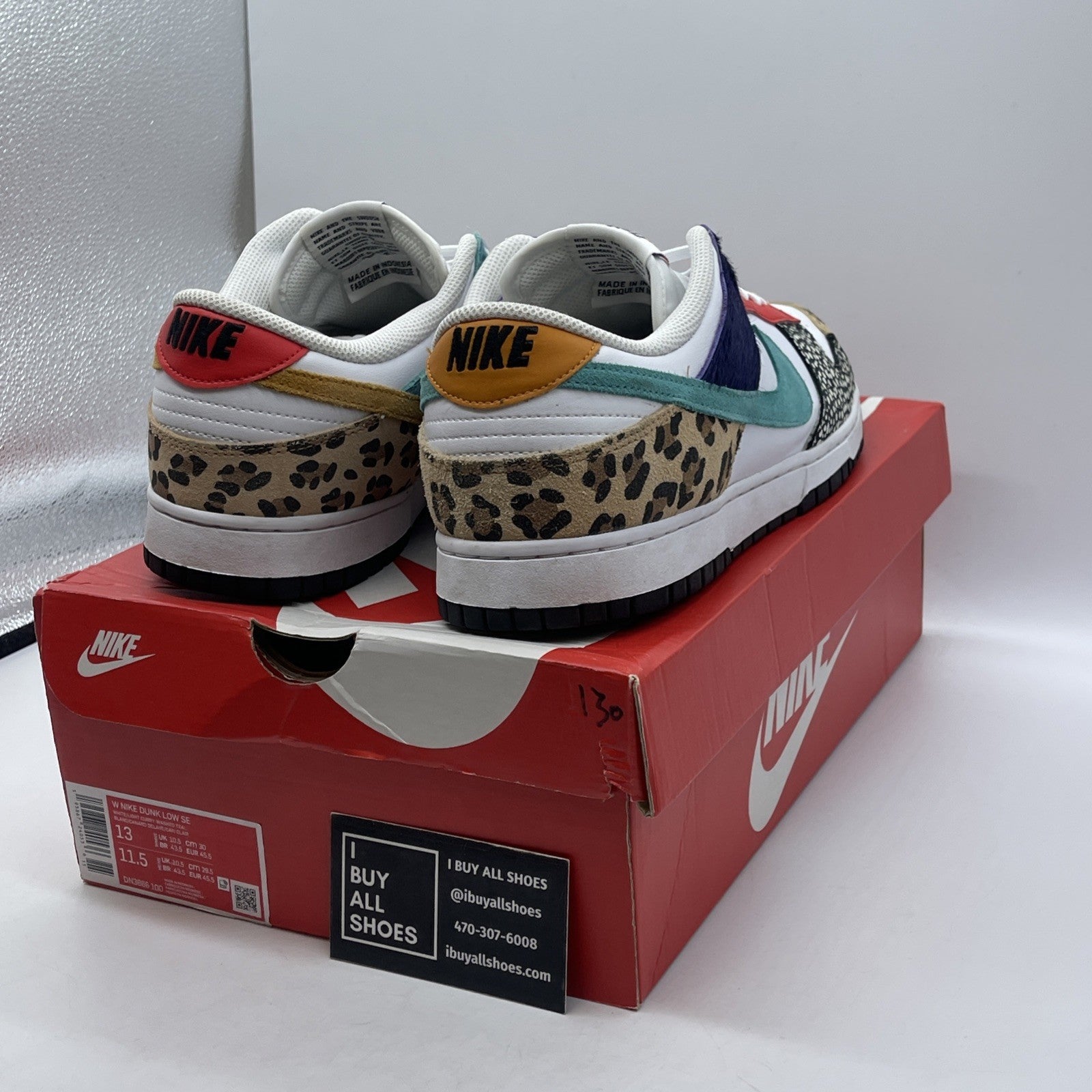 Size 13W - Nike Dunk SE Low Safari Mix White Black Suede Leather (DN3866-100)