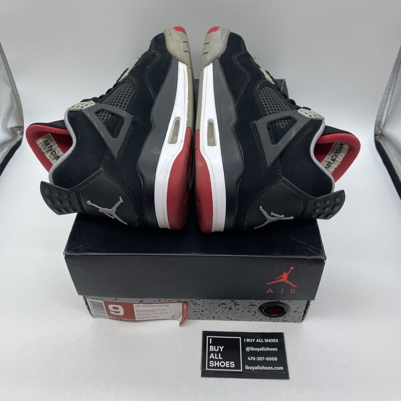 Size 9 - Jordan 4 Retro bred release Grey Red Suede (308497-089)