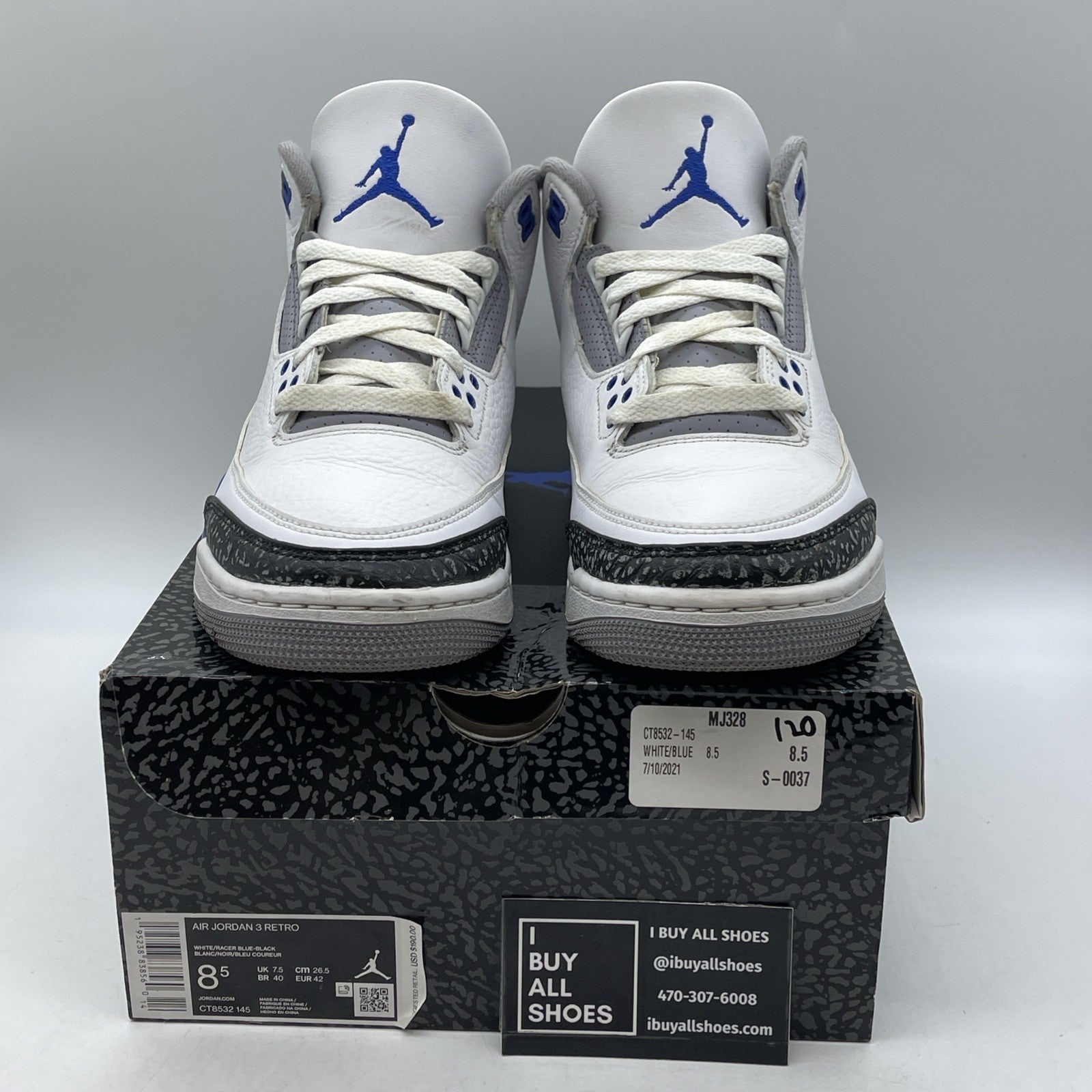 Size 8.5 - Jordan 3 Retro Mid Racer Blue White Black Suede Leather (CT8532-145)