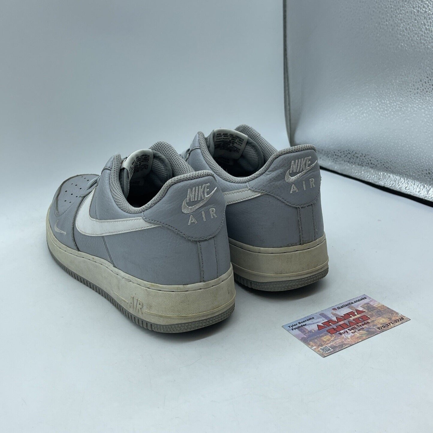 Size 12 - Air Force 1 Low Swoosh Wolf Grey White Grey Leather (820266-018)