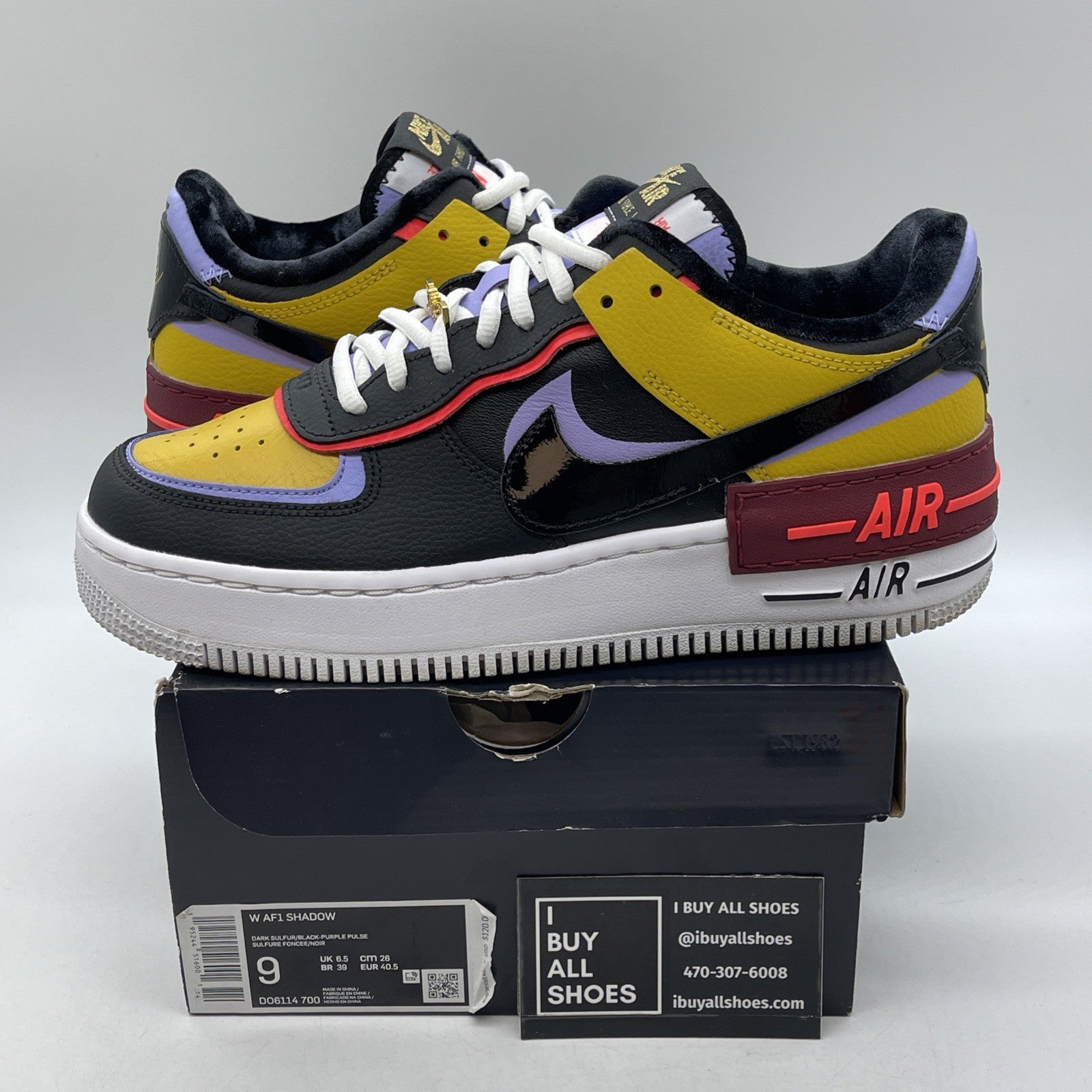 Size 9W - Nike Air Force 1 Shadow Dark Sulfur Black Yellow Leather (DO6114-700)