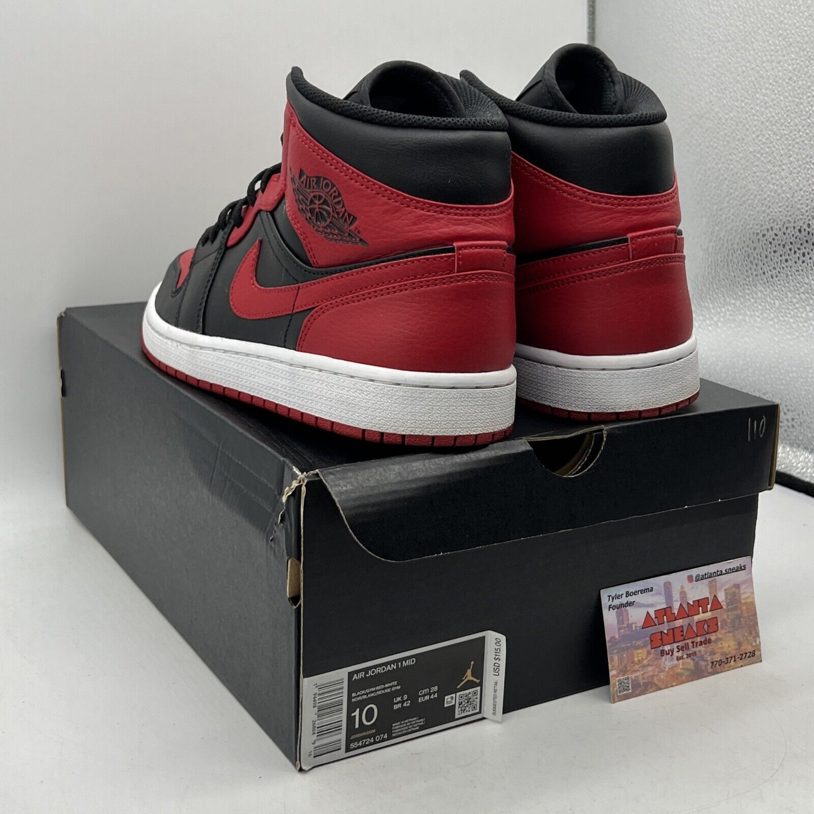 Size 10 - Jordan 1 Mid Banned 2020 Black Red White Leather (554724-074)