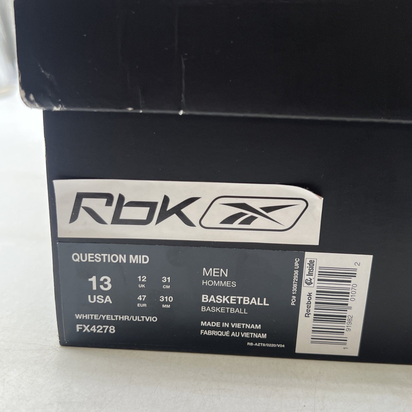 Size 13 - Reebok Question Mid Yellow Toe (FX4278)