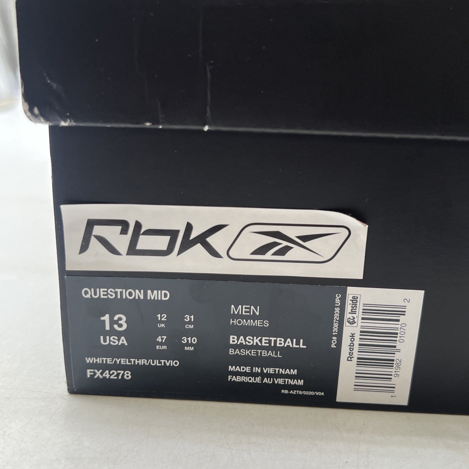 Size 13 - Reebok Question Mid Yellow Toe (FX4278)