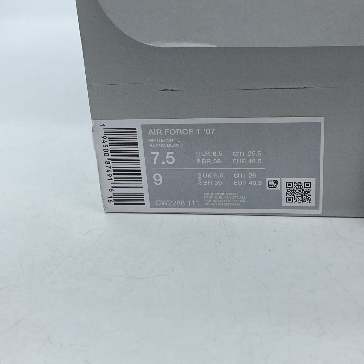 Size 7.5 - Nike Air Force 1 '07 Low Triple White Leather (CW2288-111)