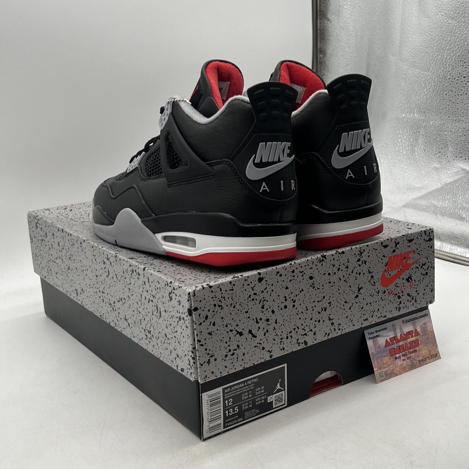 Size 12 - Air Jordan 4 Retro Bred Reimagined Black Red Grey Leather (FV5029-006)