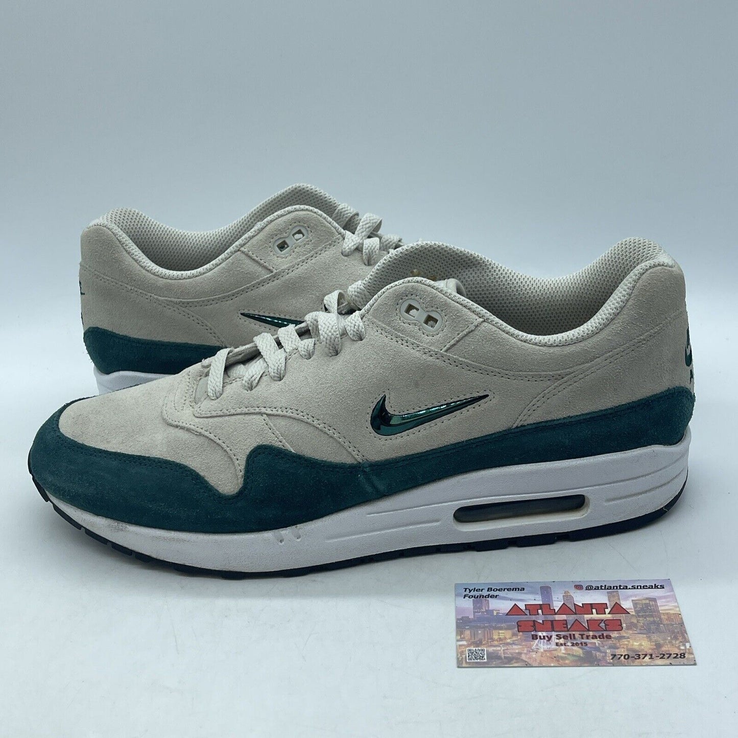 Size 11.5 - Nike Air Max 1 Premium SC Jewel Atomic Teal Green Suede (918354-003)