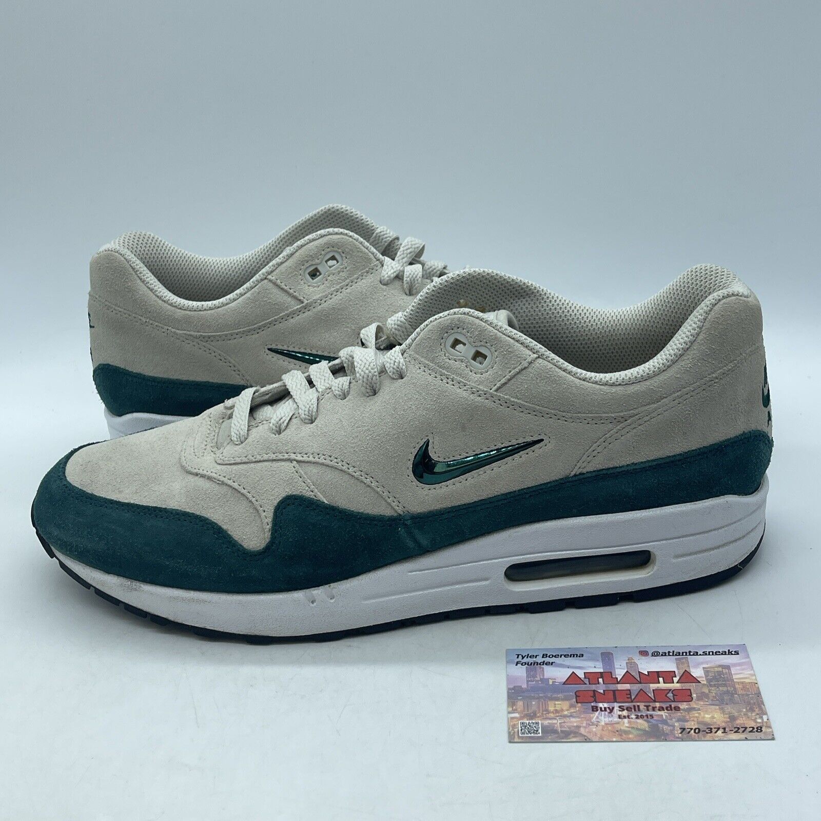 Size 11.5 - Nike Air Max 1 Premium SC Jewel Atomic Teal Green Suede (918354-003)
