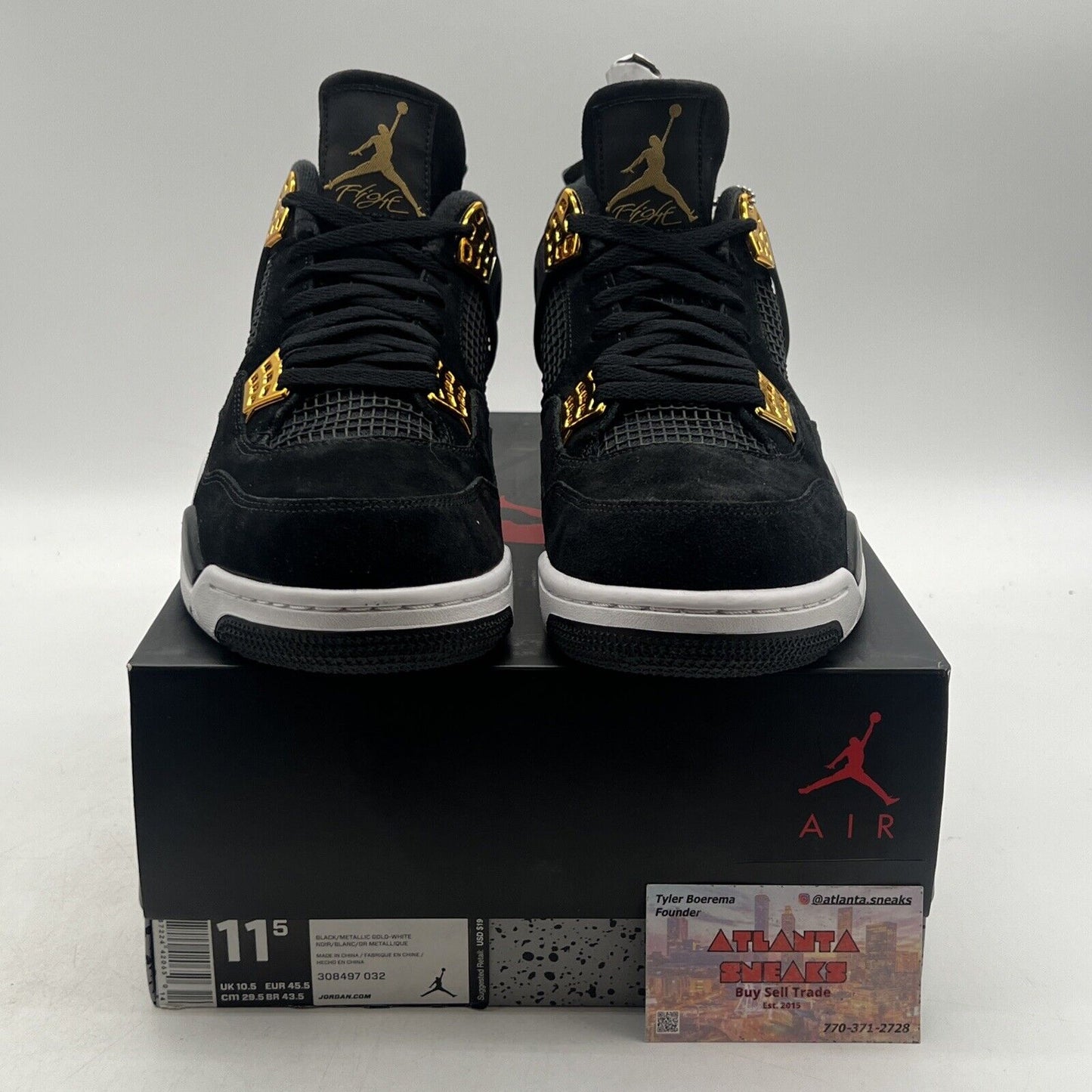Size 11.5 - Jordan 4 Retro Royalty 2017 Gold Suede Black White (308497-032)