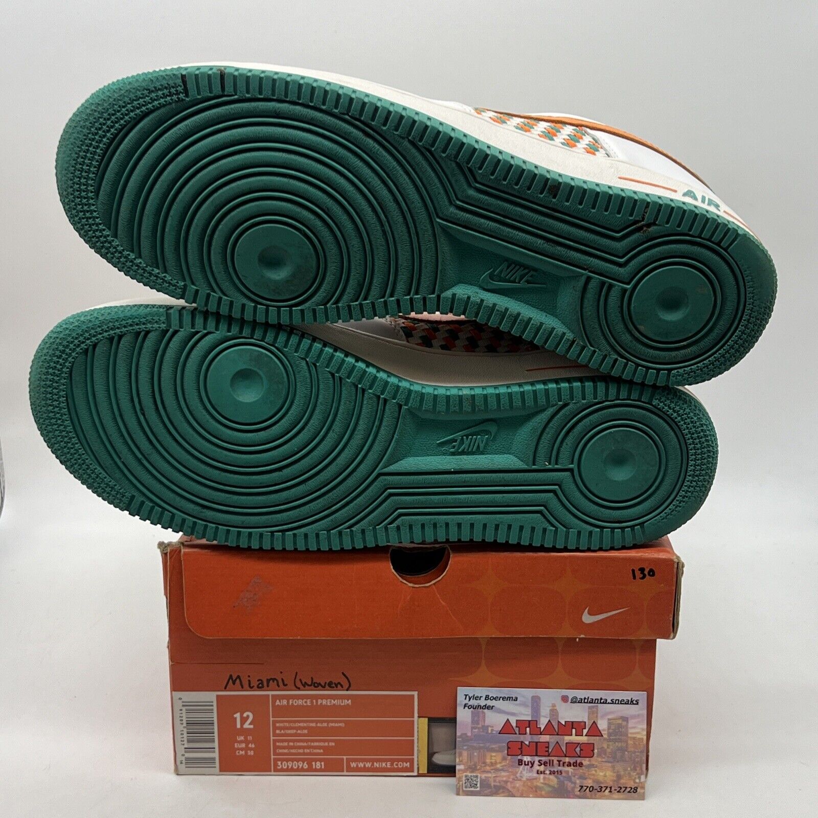 Size 12 - Nike Air Force 1 Premium Miami White Orange Aqua Leather (309096-181)