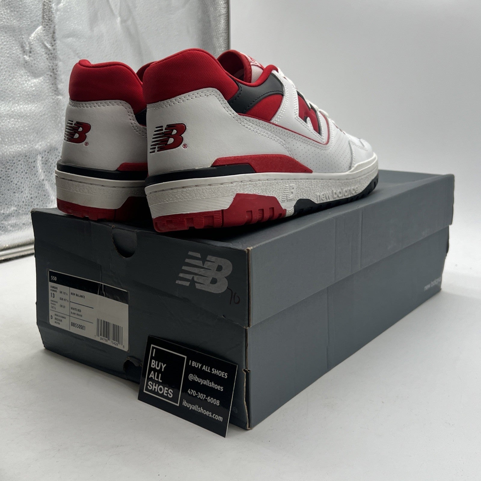 Size 13 - New Balance 550 Men's (BB550SE1) White Team Red Leather Athletic Shoes