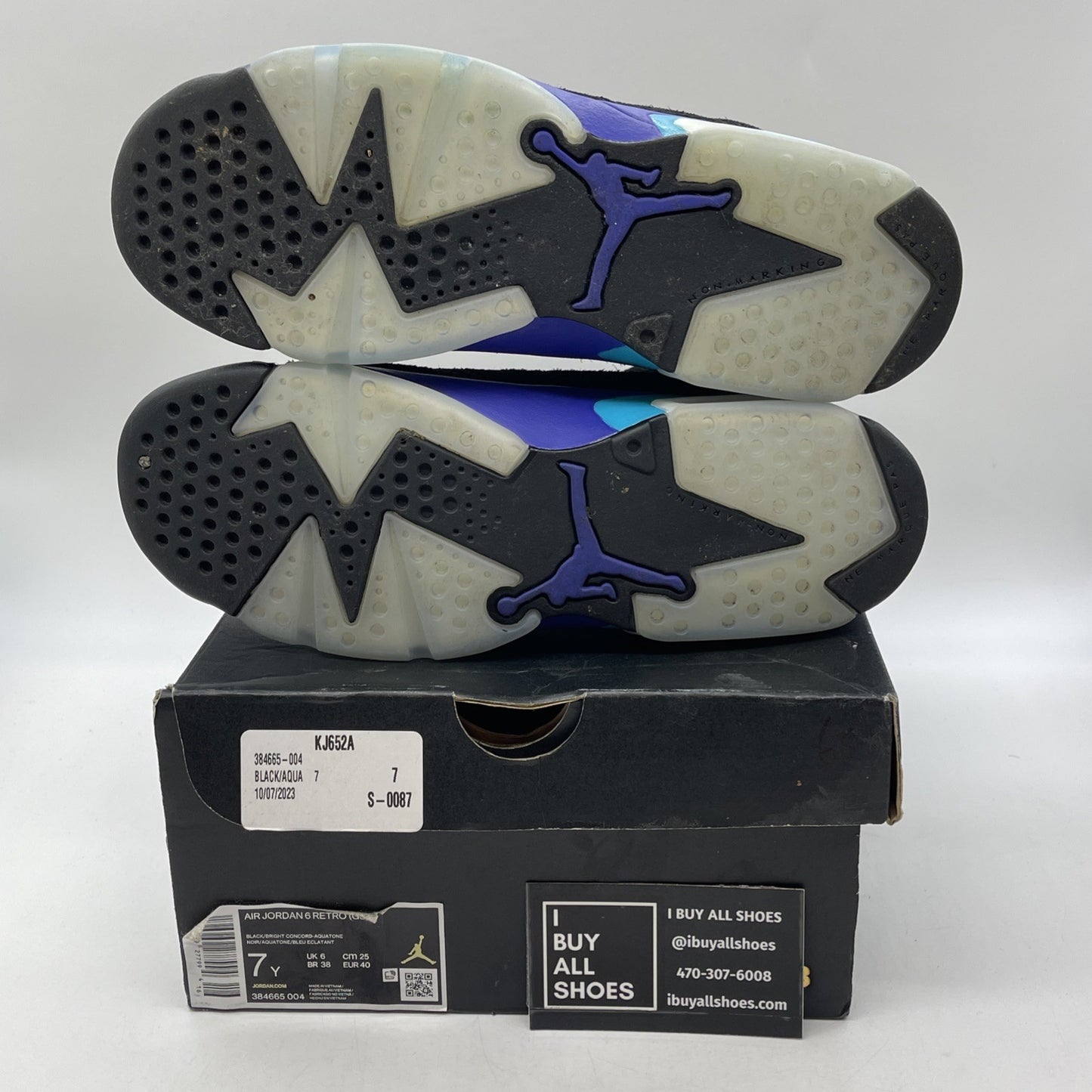 Size 7Y (GS) - Jordan 6 Retro Mid Aqua Black Blue Suede (384665-004)