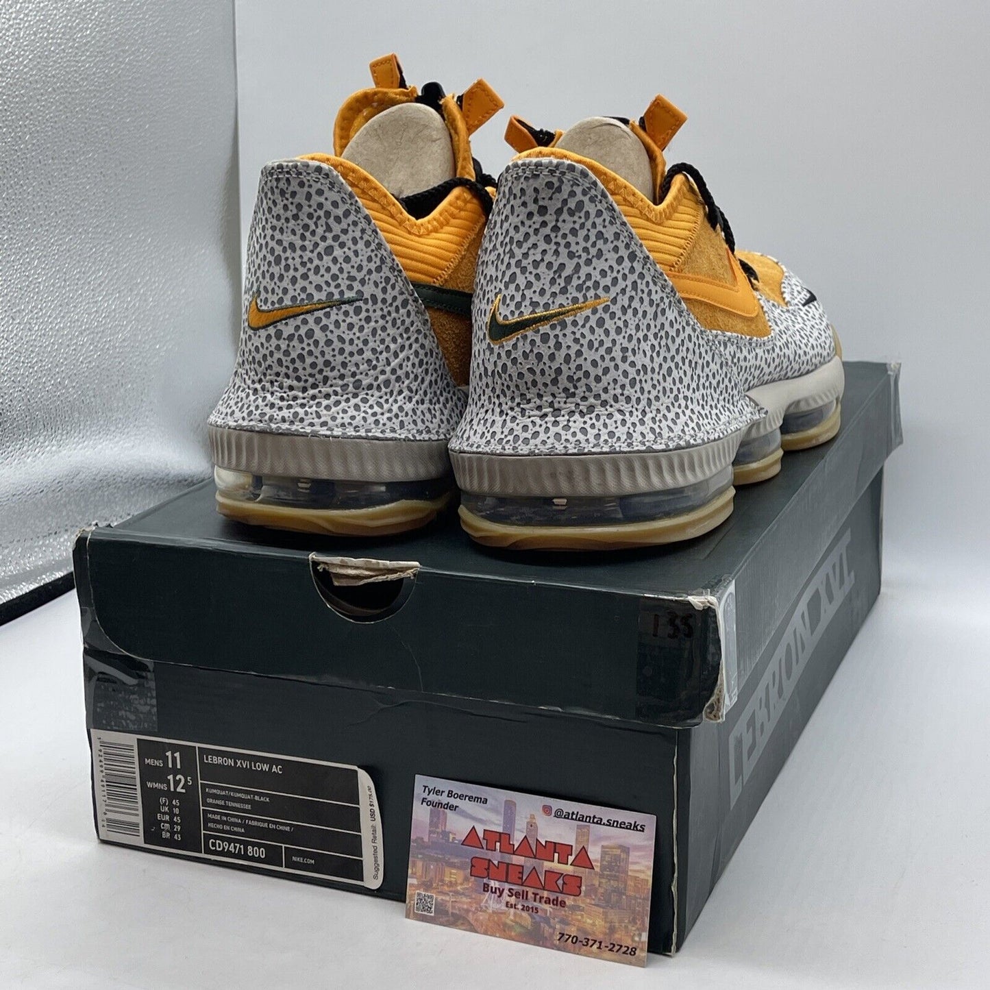 Size 11 - Nike Atmos x LeBron 16 Low Safari Orange Grey Green Suede (CD9471-800)