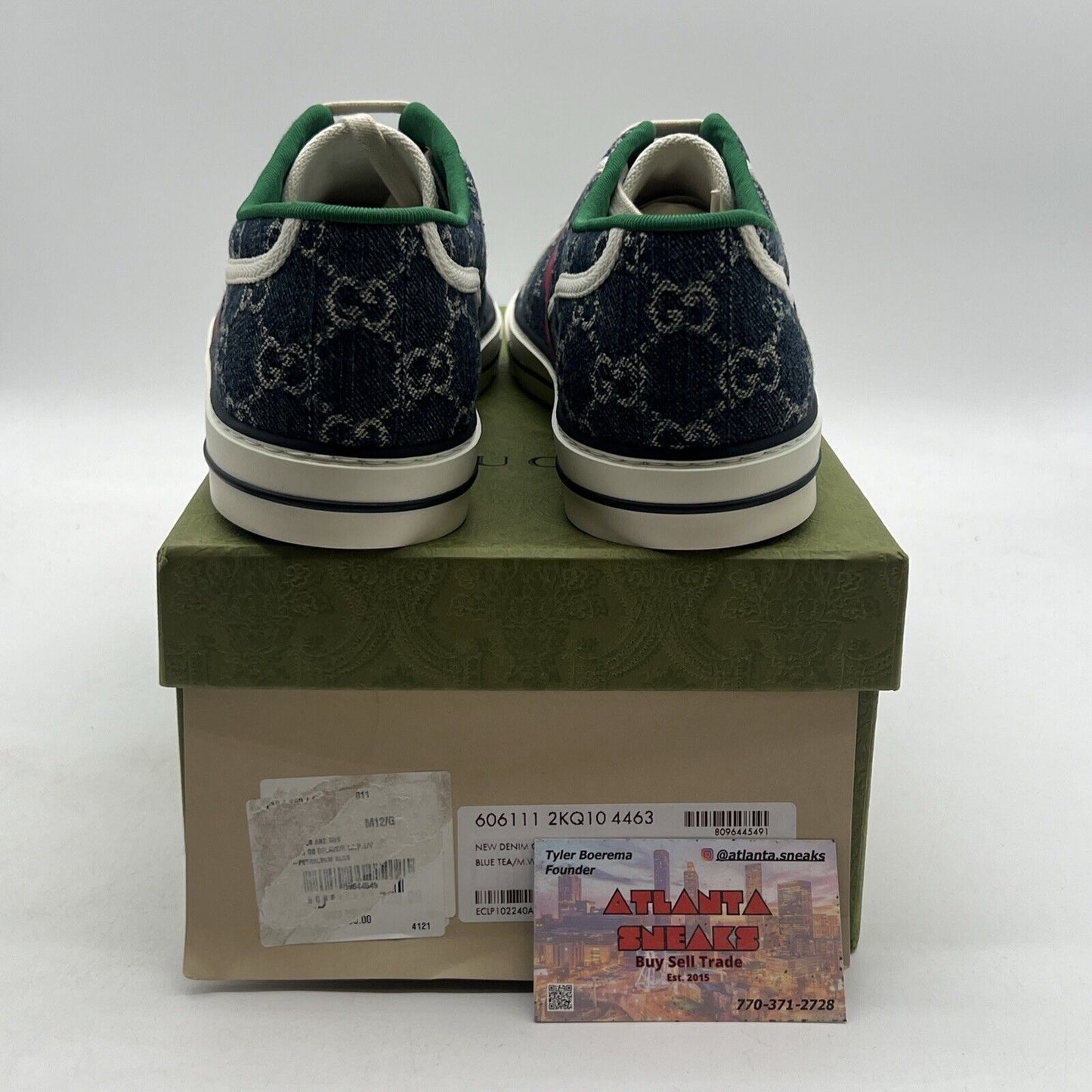 NEW AUTHENTIC GUCCI  TENNIS 1977  "DENIM GG PRINT" GUCCI 12.5  (US 13)