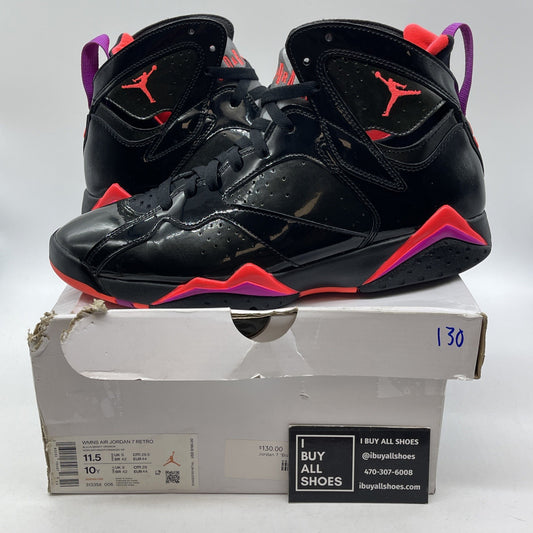 Size 11.5W - Air Jordan 7 Retro Black Gloss Suede Leather (313358-006)