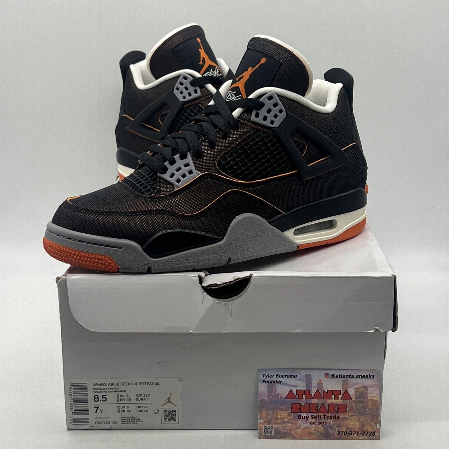 Size 8.5 - Air Jordan 4 Retro Starfish W Black Orange Grey (CW7183-100)