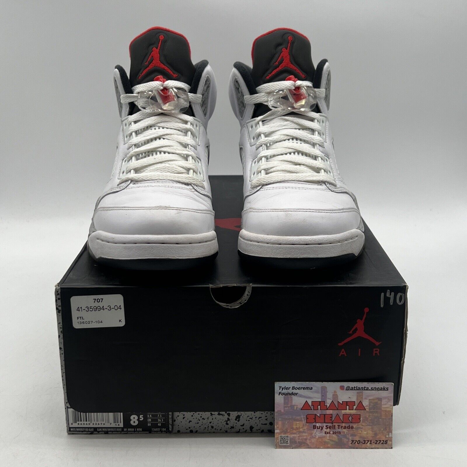 Size 8.5 - Air Jordan 5 Retro White Cement Black Grey Red Leather (136027-104)