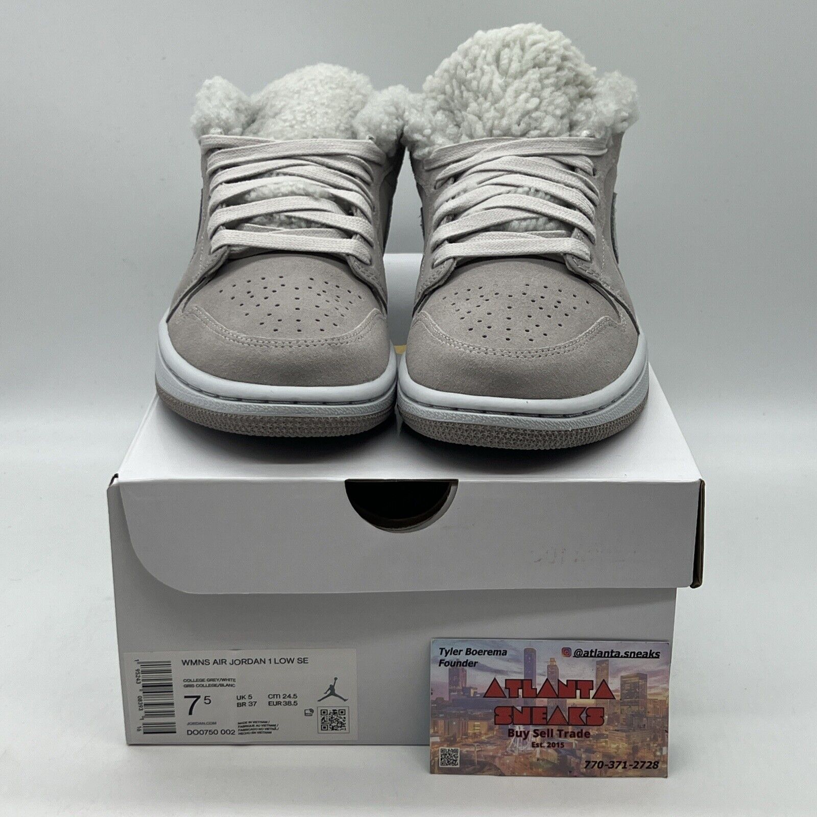 Nike Air Jordan 1 Low SE Sherpa Fleece Neutral Grey White DO0750 002 Size 7.5