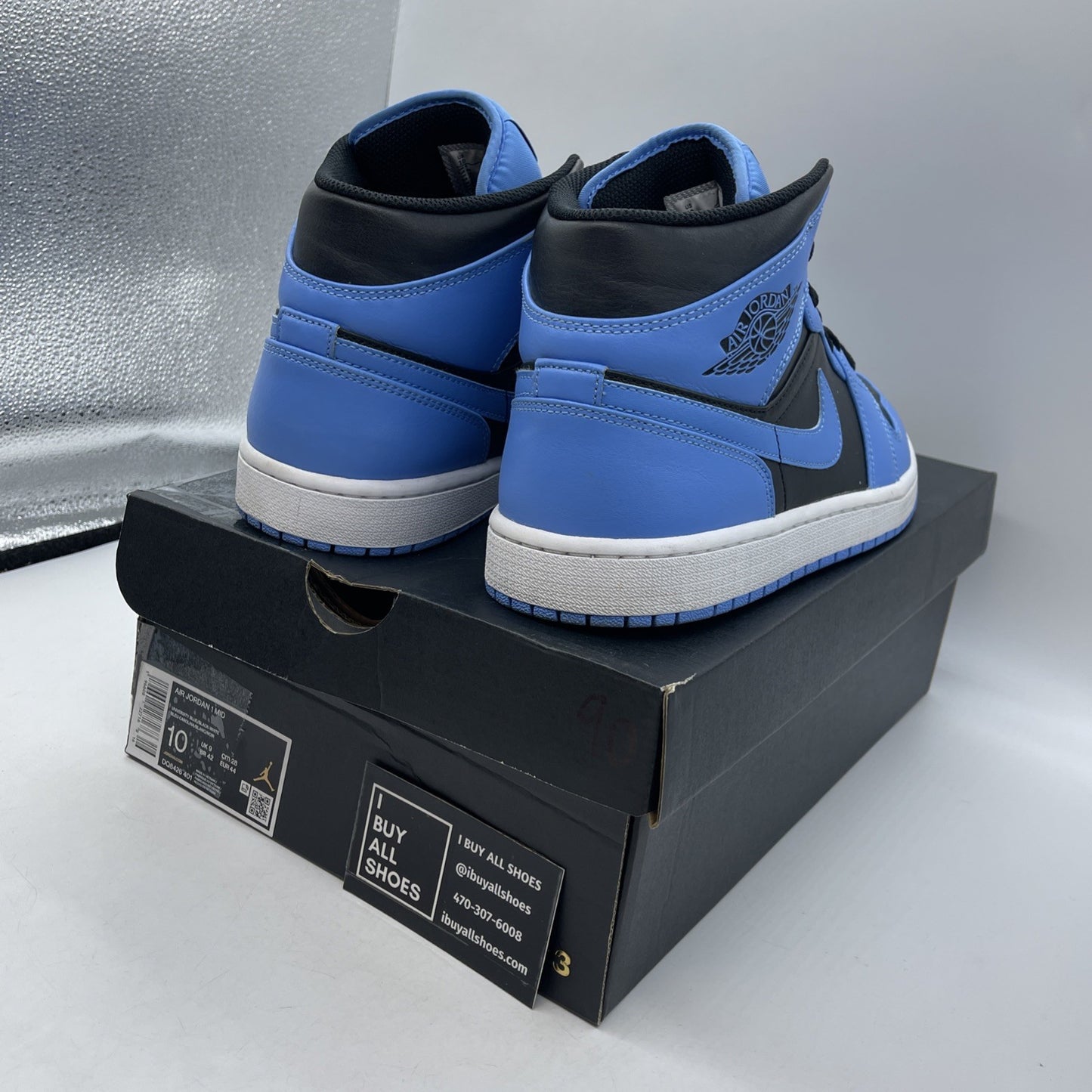 Size 10 - Air Jordan 1 Mid University Blue Black White Leather (DQ8426-401)