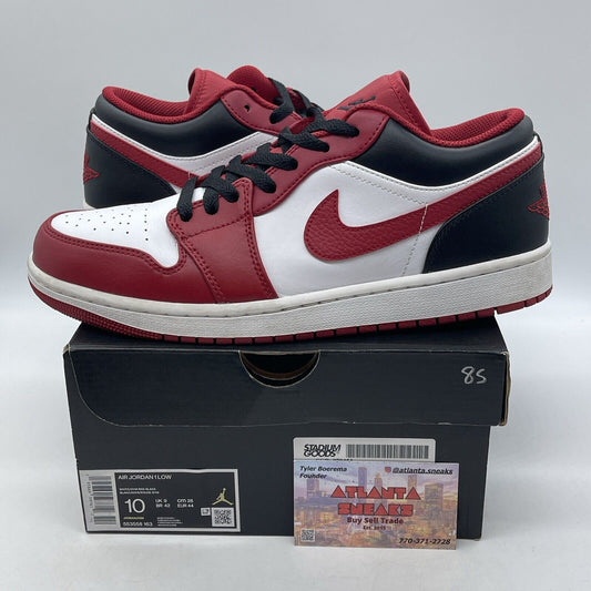 Size 10 - Jordan 1 Low Reverse Black Toe White Red Leather (553558-163)