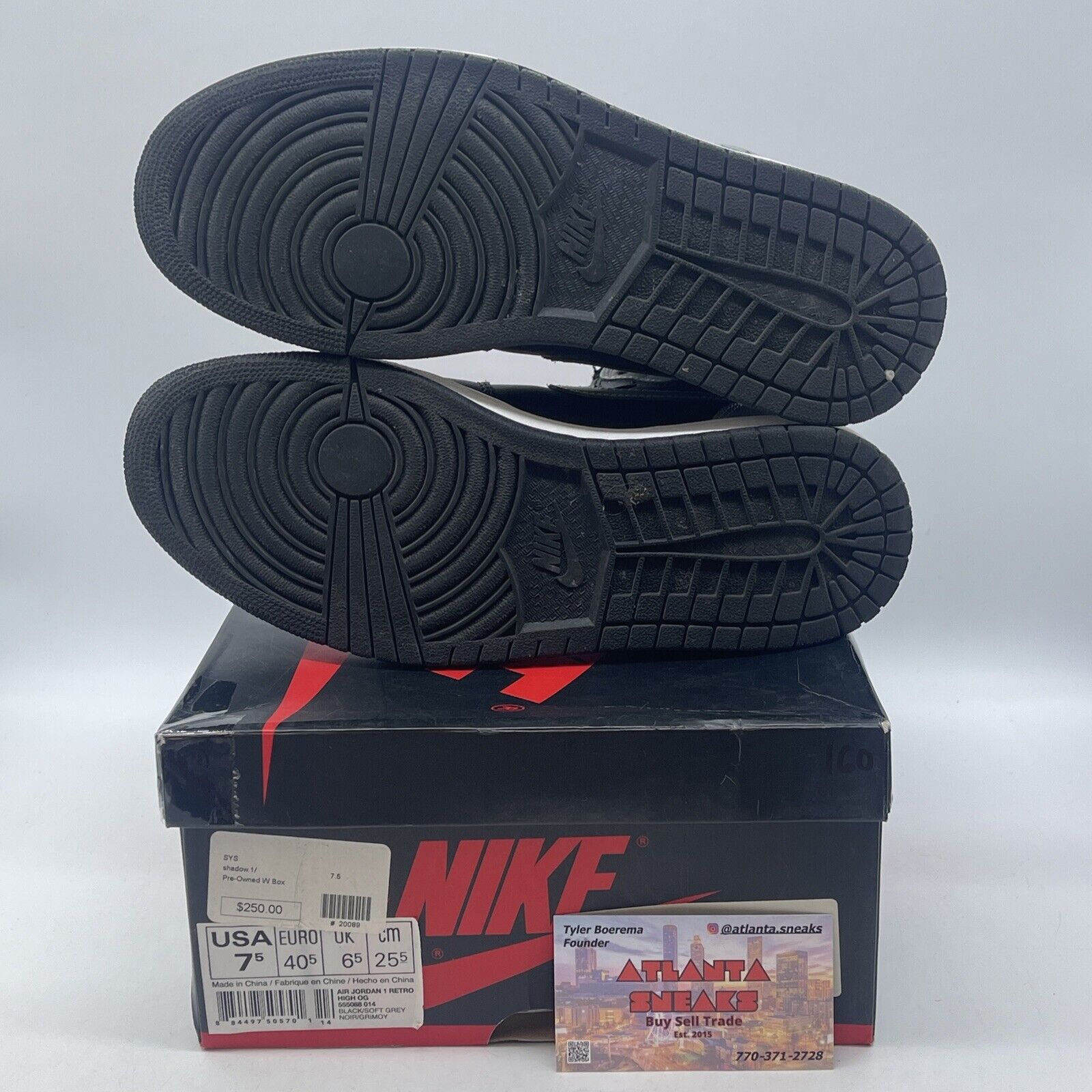 Size 7.5 - Air Jordan 1 Retro 2013 High Shadow Grey Black Leather (555088-014)