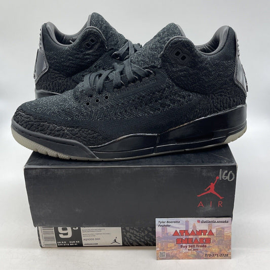 Size 9.5 - Air Jordan 3 Retro Flyknit Black (AQ1005-001)