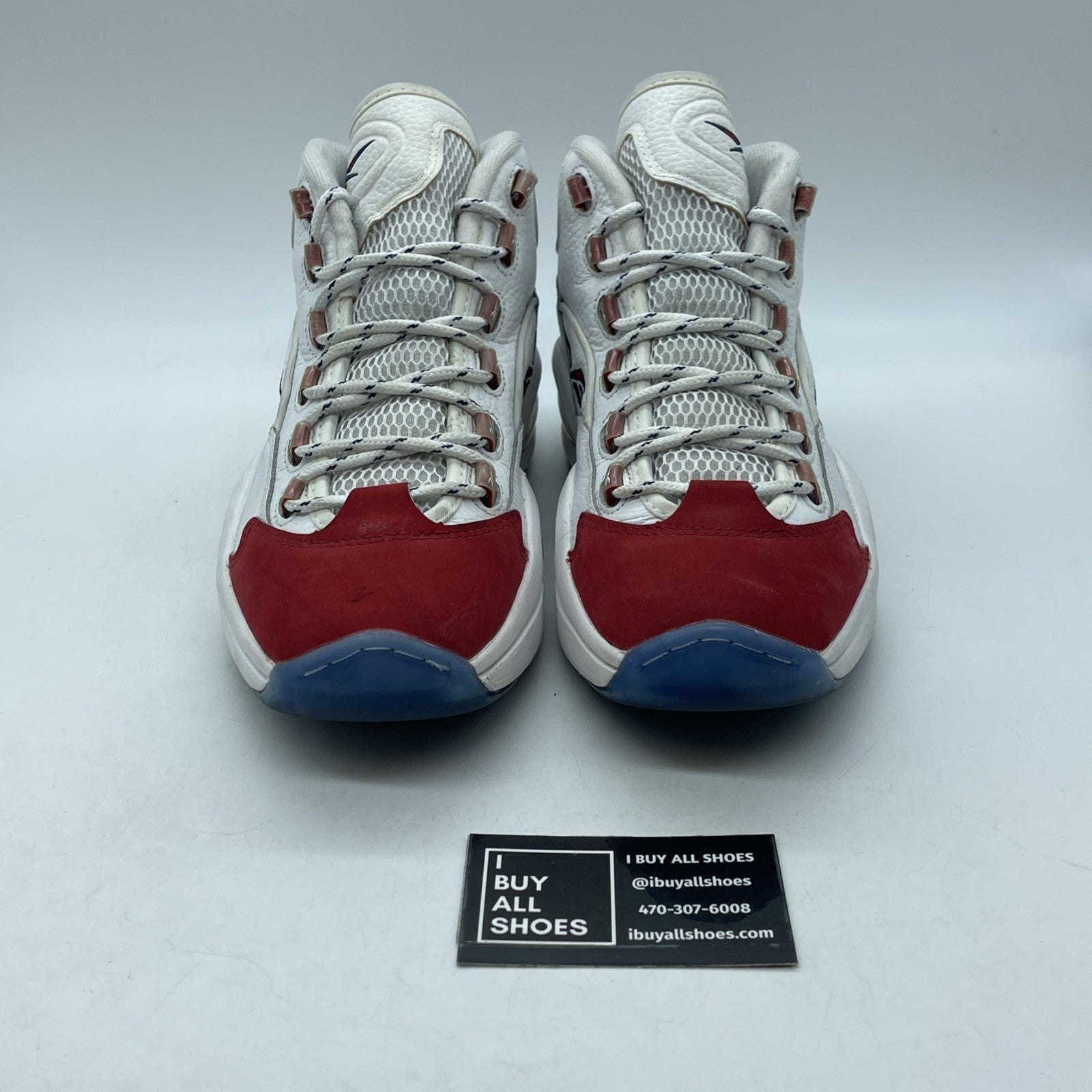 Size 9 - Reebok Question OG 2020 Mid Red Toe White Suede Leather (FY1018)