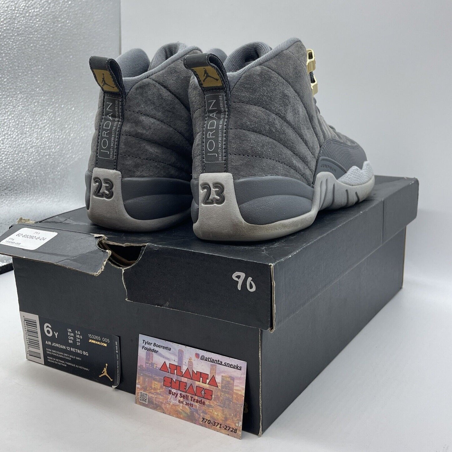 Size 6Y (GS) - Jordan 12 Retro Mid Dark Grey suede Leather (153265-005)