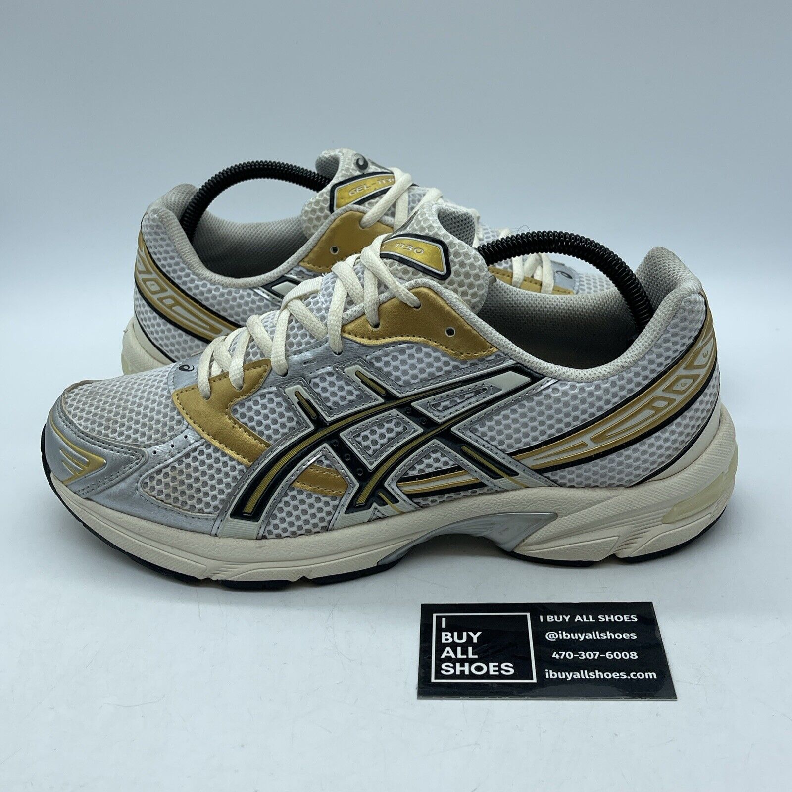 Size 9.5 - ASICS Gel-1130 'White Black Gold'  Suede Leather (1203A698-100)