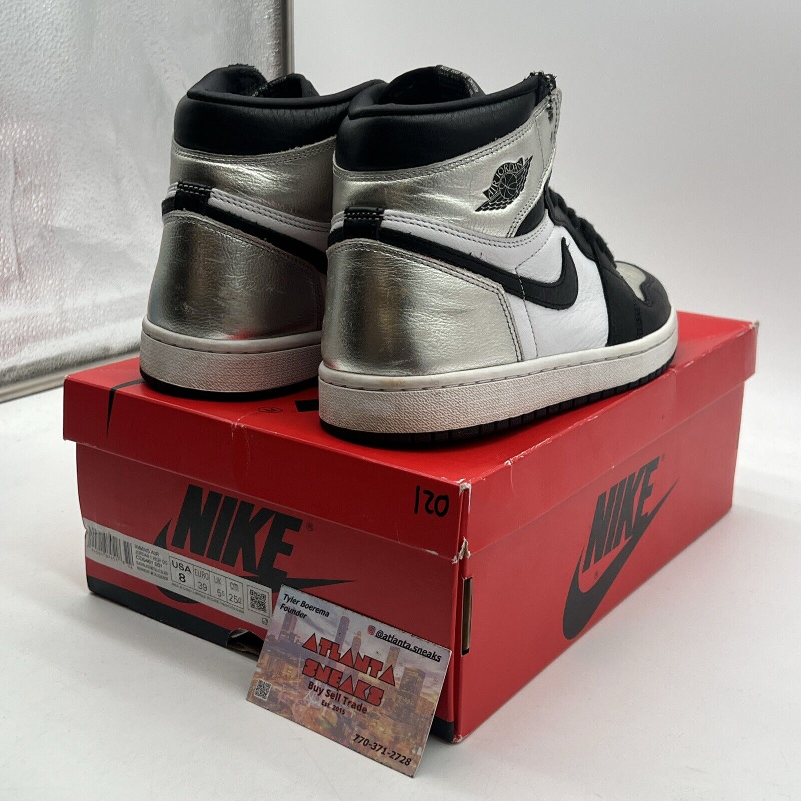 Size 8 - Jordan 1 High OG Metallic Silver Black White Leather (CD0461-001)